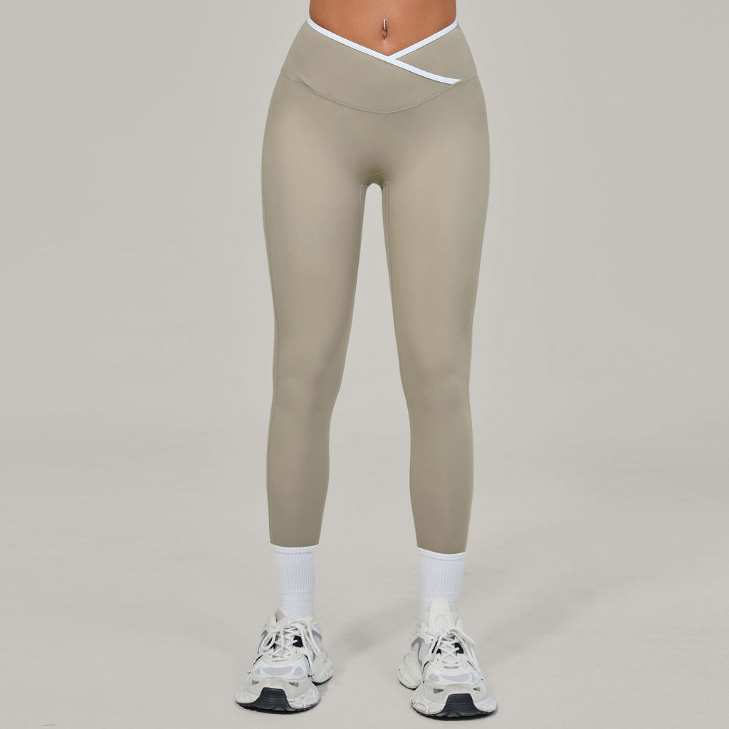 EU & US Naked-Feel Yoga Leggings | Cross High-Waist Color Block Running Pants 50402