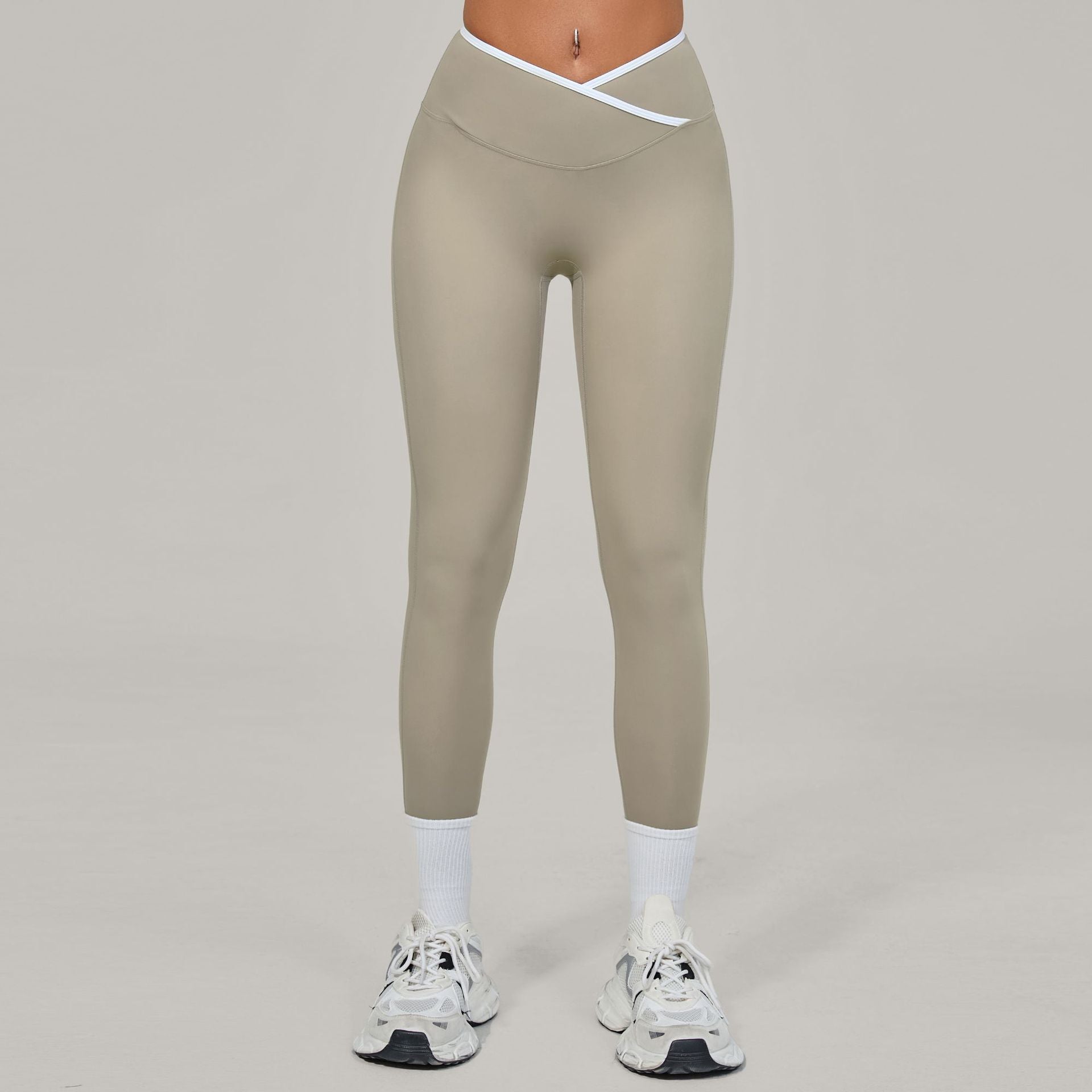 EU & US Naked-Feel Yoga Leggings | Cross High-Waist Color Block Running Pants 50402