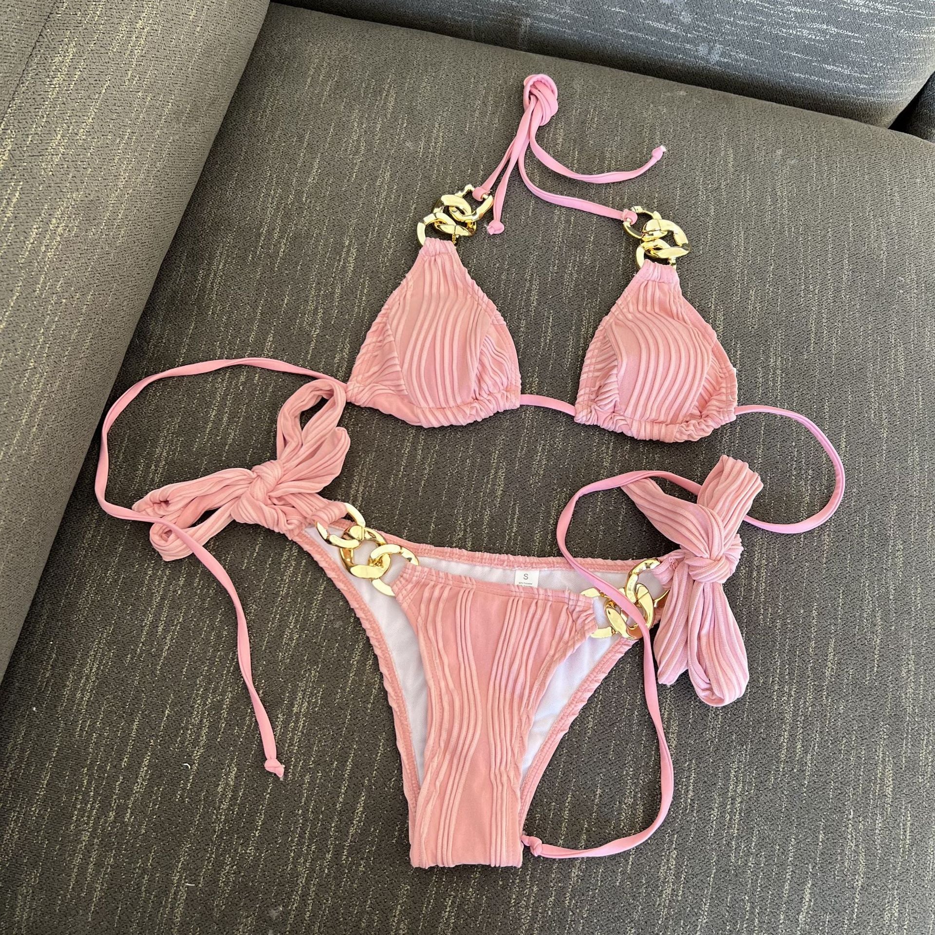 2026 Summer Sexy Chain Decor Bikini Set Two Piece High Waist Split Swimsuit