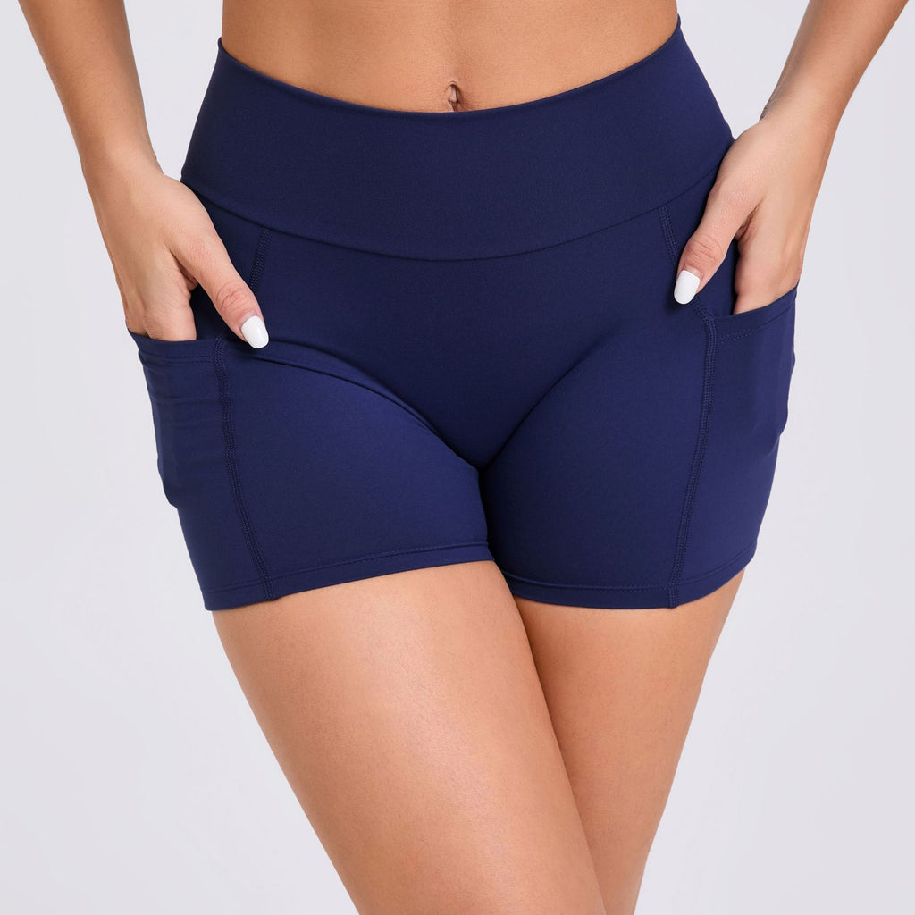 High-Waist Yoga Shorts Side Pockets Back V Waist Scrunch Butt Fitness Shorts