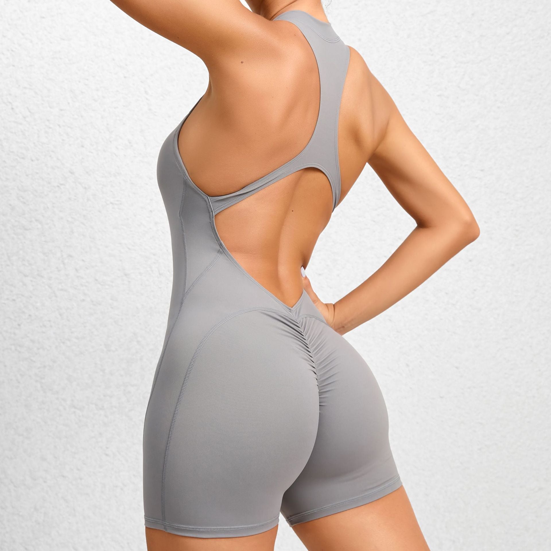 Seamless Zipper Yoga Jumpsuit Scrunch Butt Quick-Dry Ruched Fitness Bodysuit