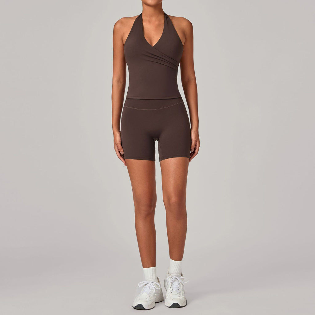 Halter Neck V-Neck Yoga Set | Push-Up Sports Bra & Booty-Lift Running Two-Piece