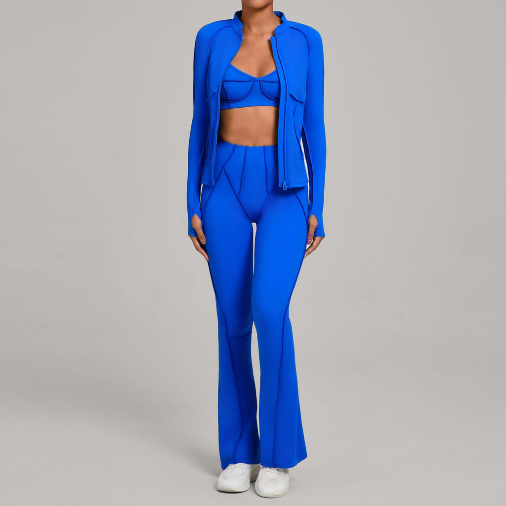 Zip-Up Brushed Yoga Set | Casual Running Fitness Tight Three-Piece Outfit