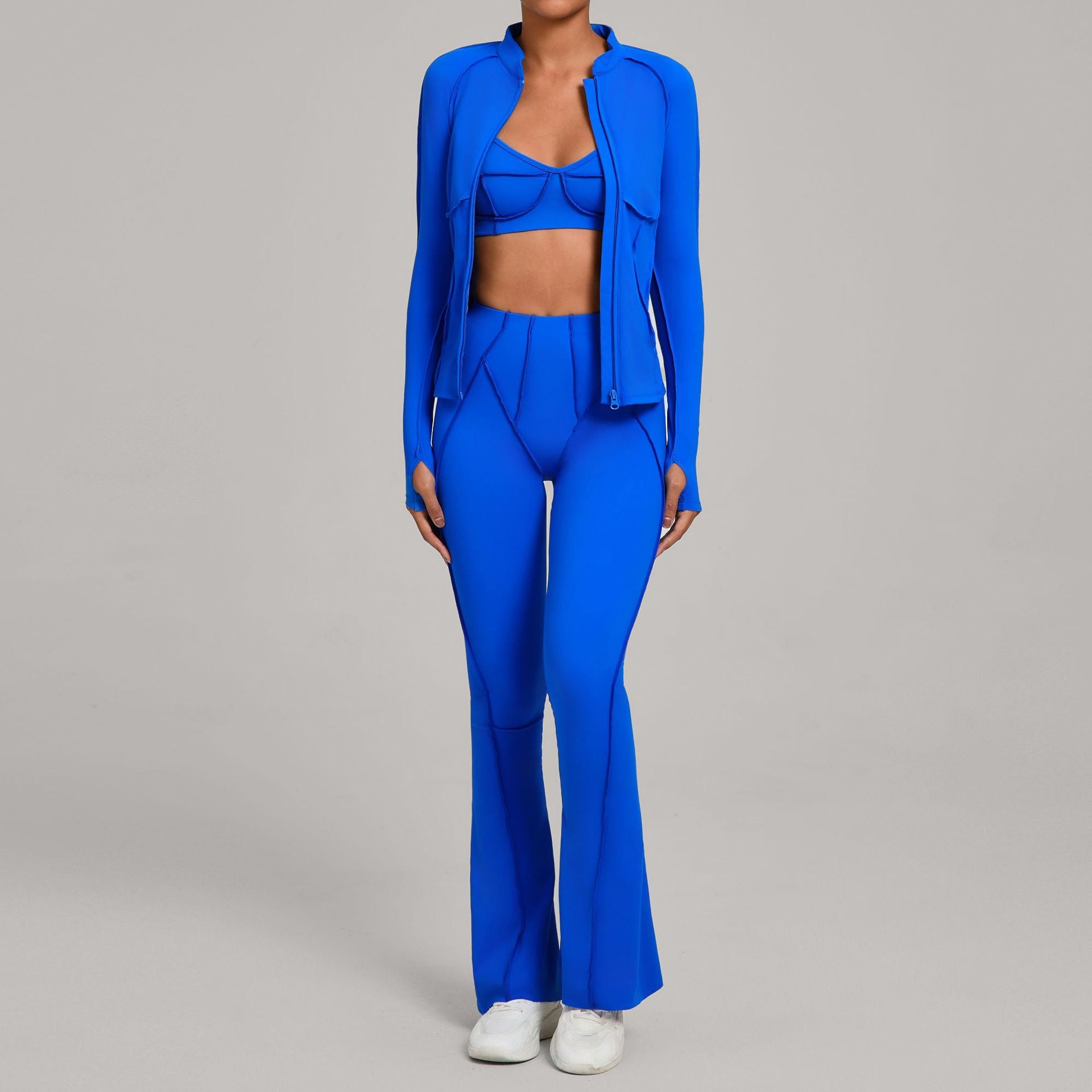 Zip-Up Brushed Yoga Set | Casual Running Fitness Tight Three-Piece Outfit