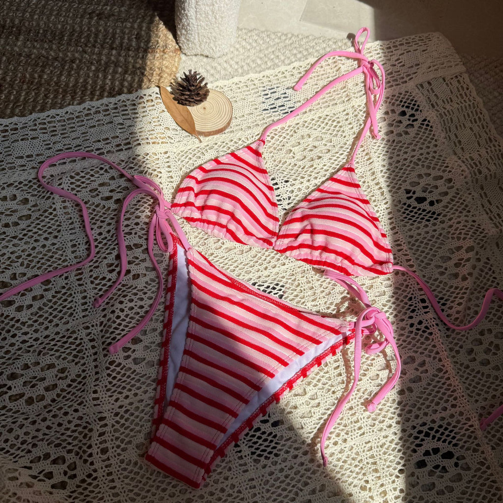 2026 Striped Terry Fabric Fresh Sexy Bikini | Two-Piece Swimwear