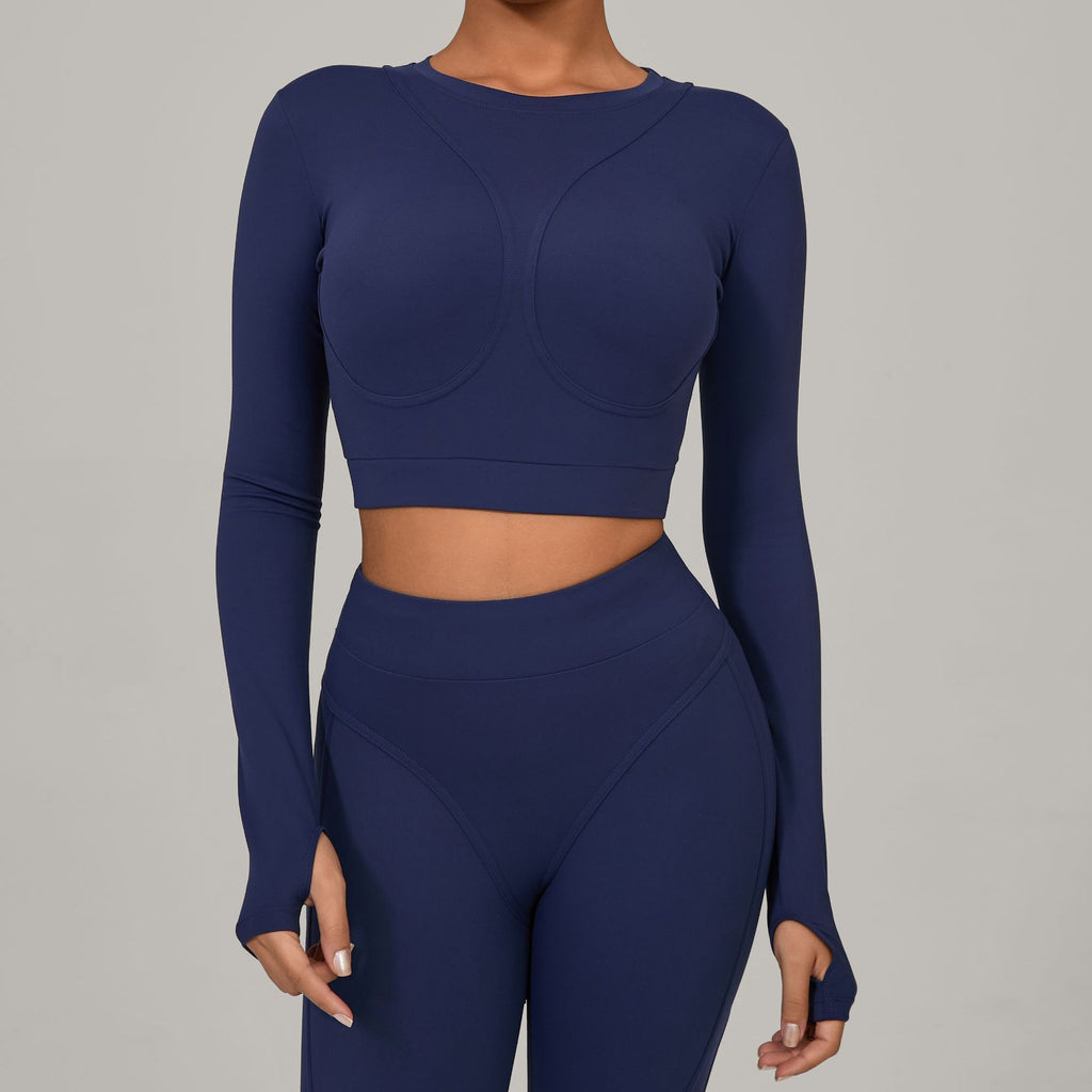 Seamless Patchwork Long Sleeve Yoga Top | Autumn Winter High-Impact Fitness Wear
