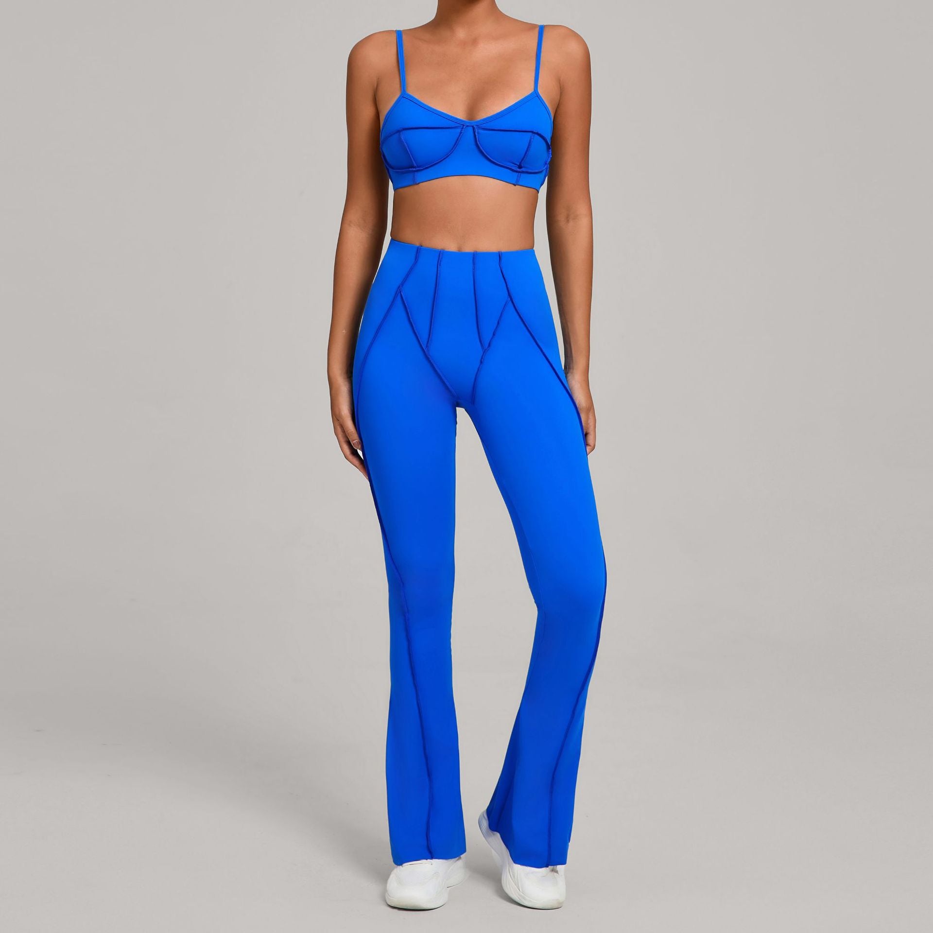 Brushed Sports Bra & Pants Yoga Set | 3D Patchwork Running Fitness Two-Piece
