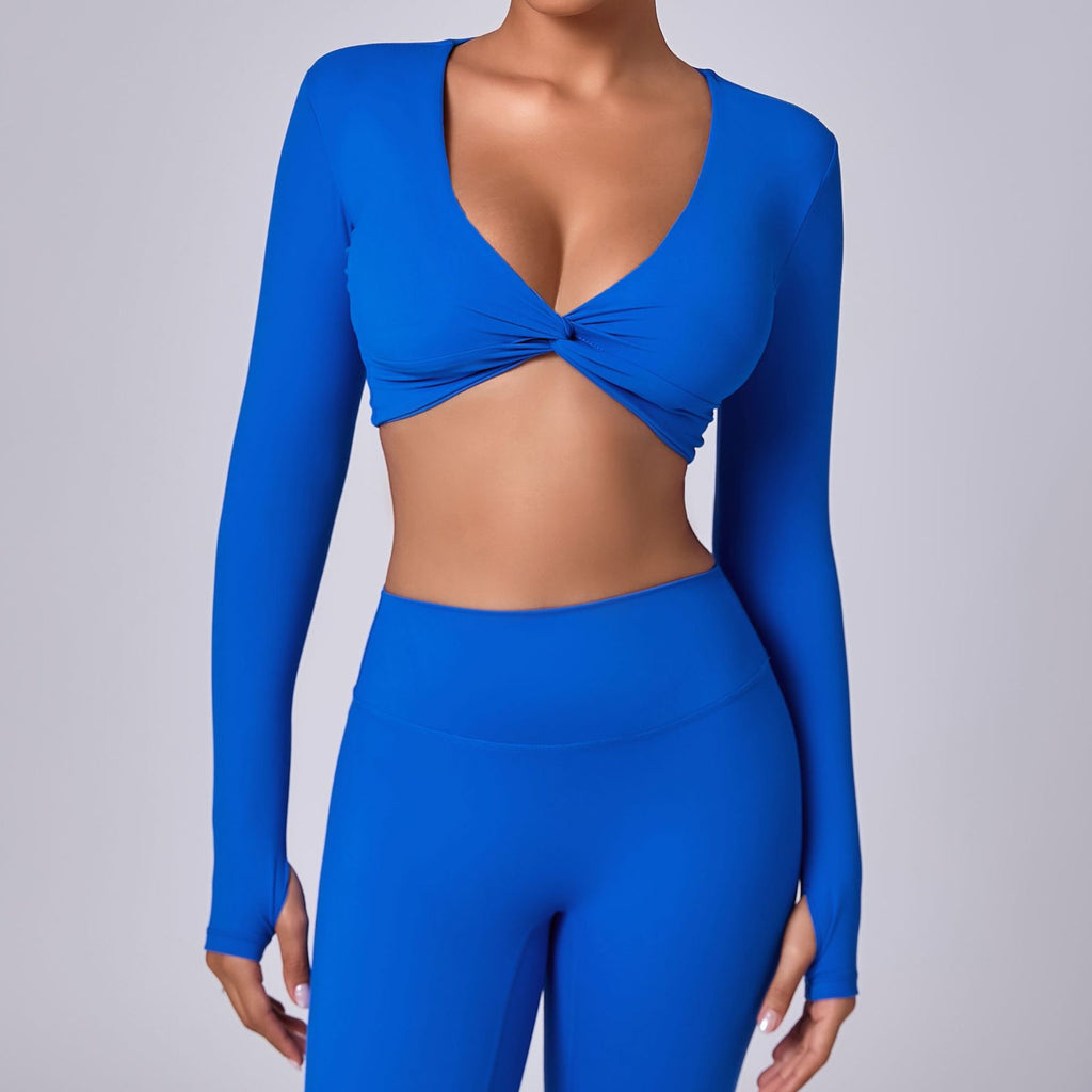 Cropped Long Sleeve Yoga Top with Thumb Holes | Sculpting Stretchy Running Activewear