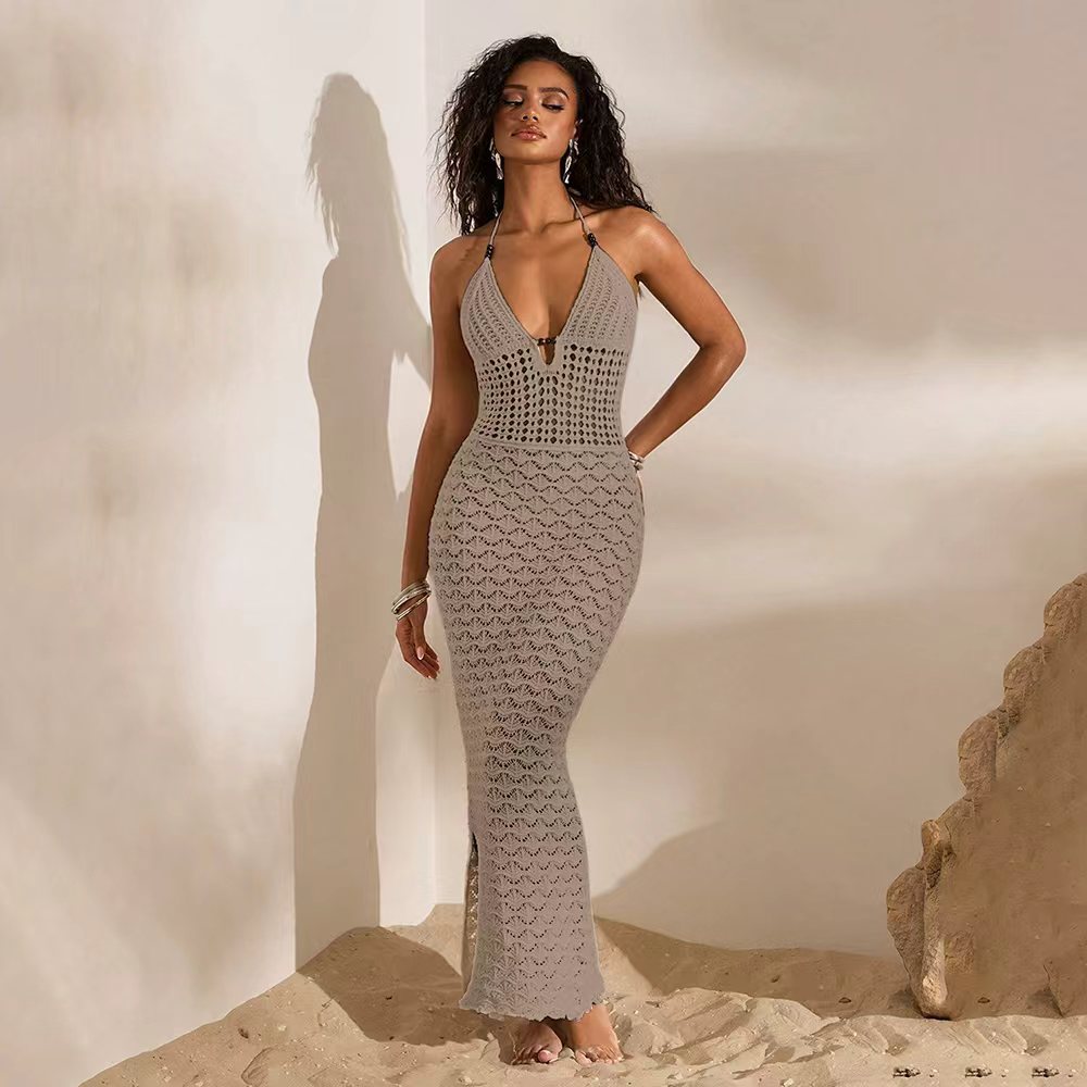 2026 Summer Sexy V-Neck Hollow Out Beach Dress Bikini Swimsuit Cover Up For Women