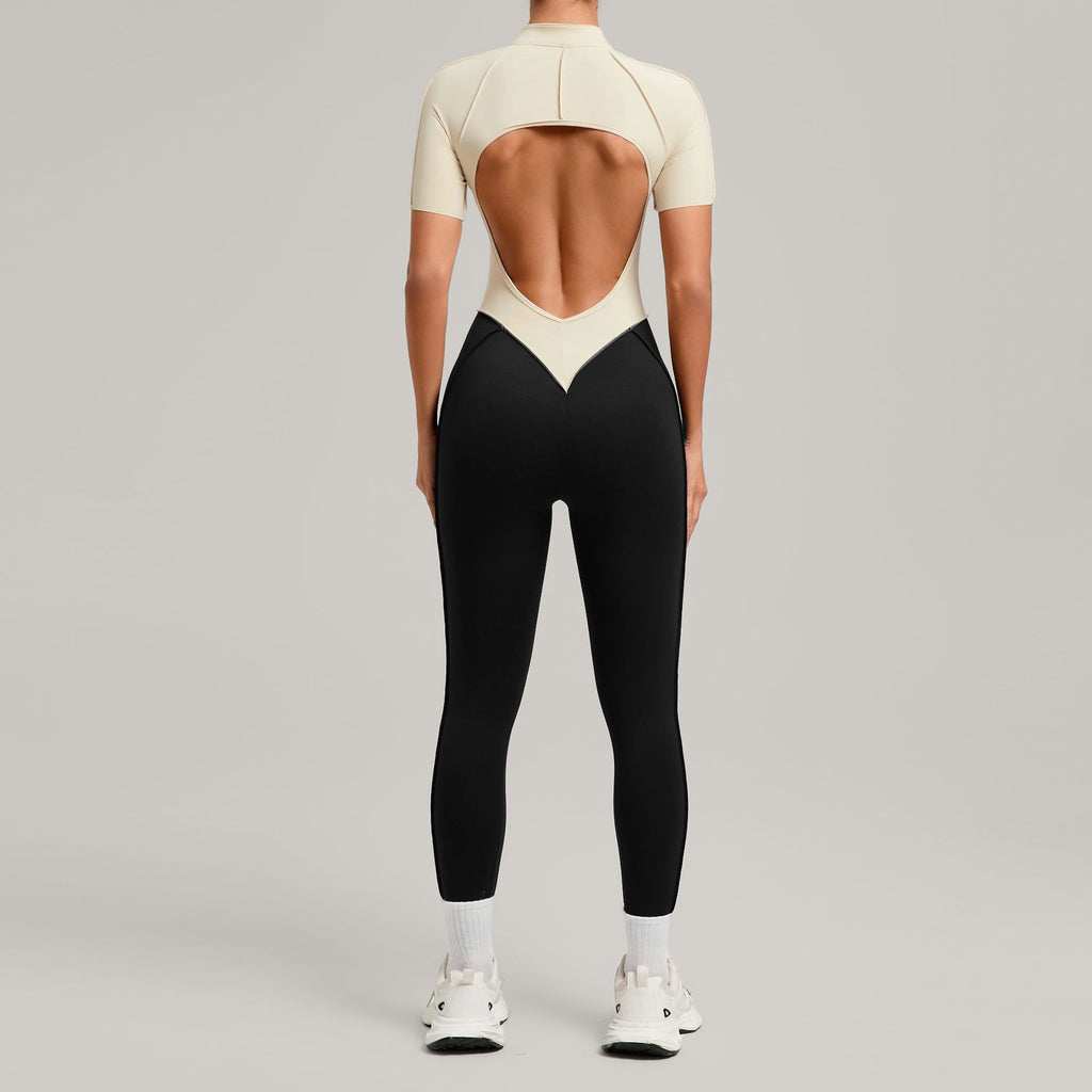 New High-Neck Backless Color Block Yoga Jumpsuit Running Fitness Wear