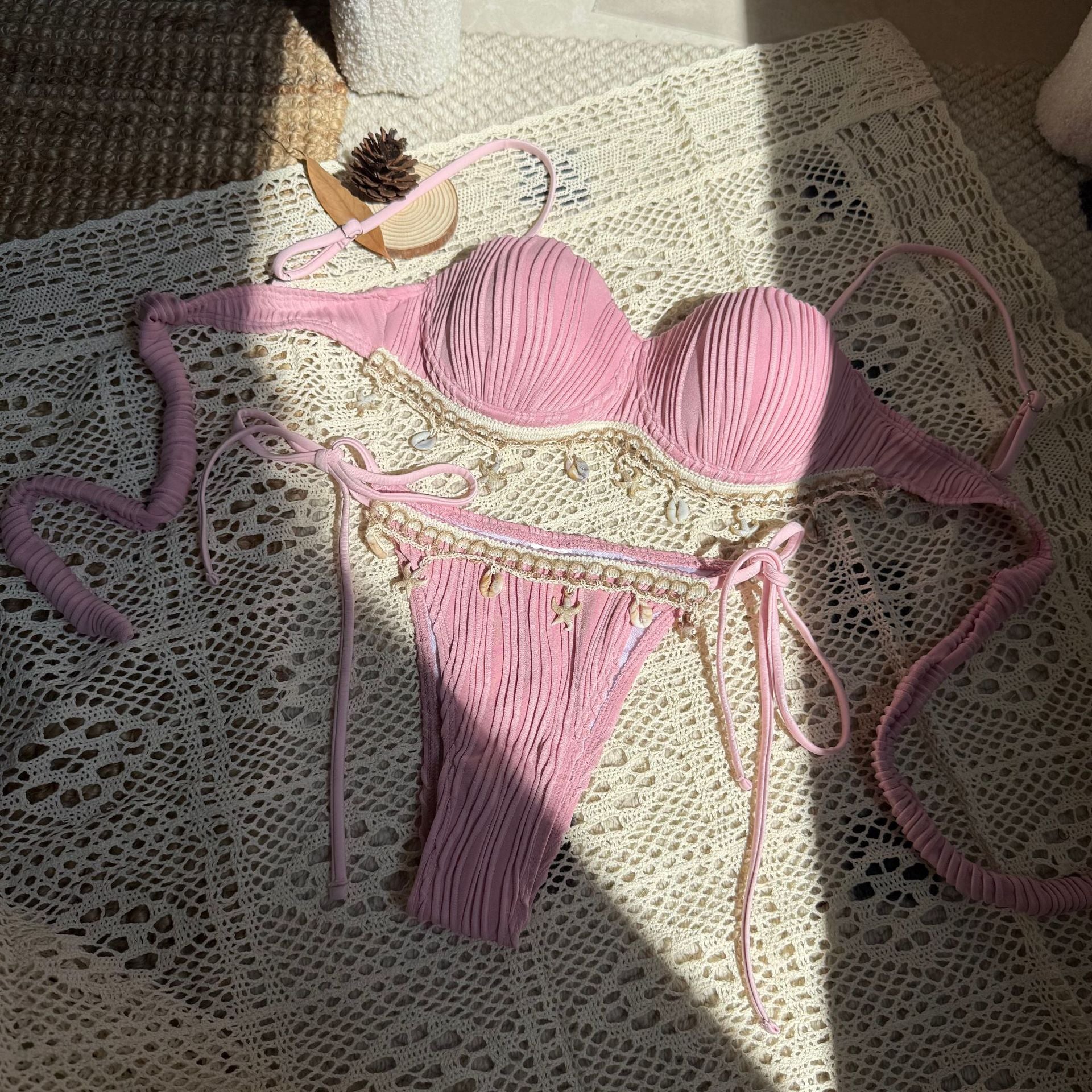 2026 Summer Sexy Tie Back Special Tulle Bikini Set Three Piece Split Swimsuit