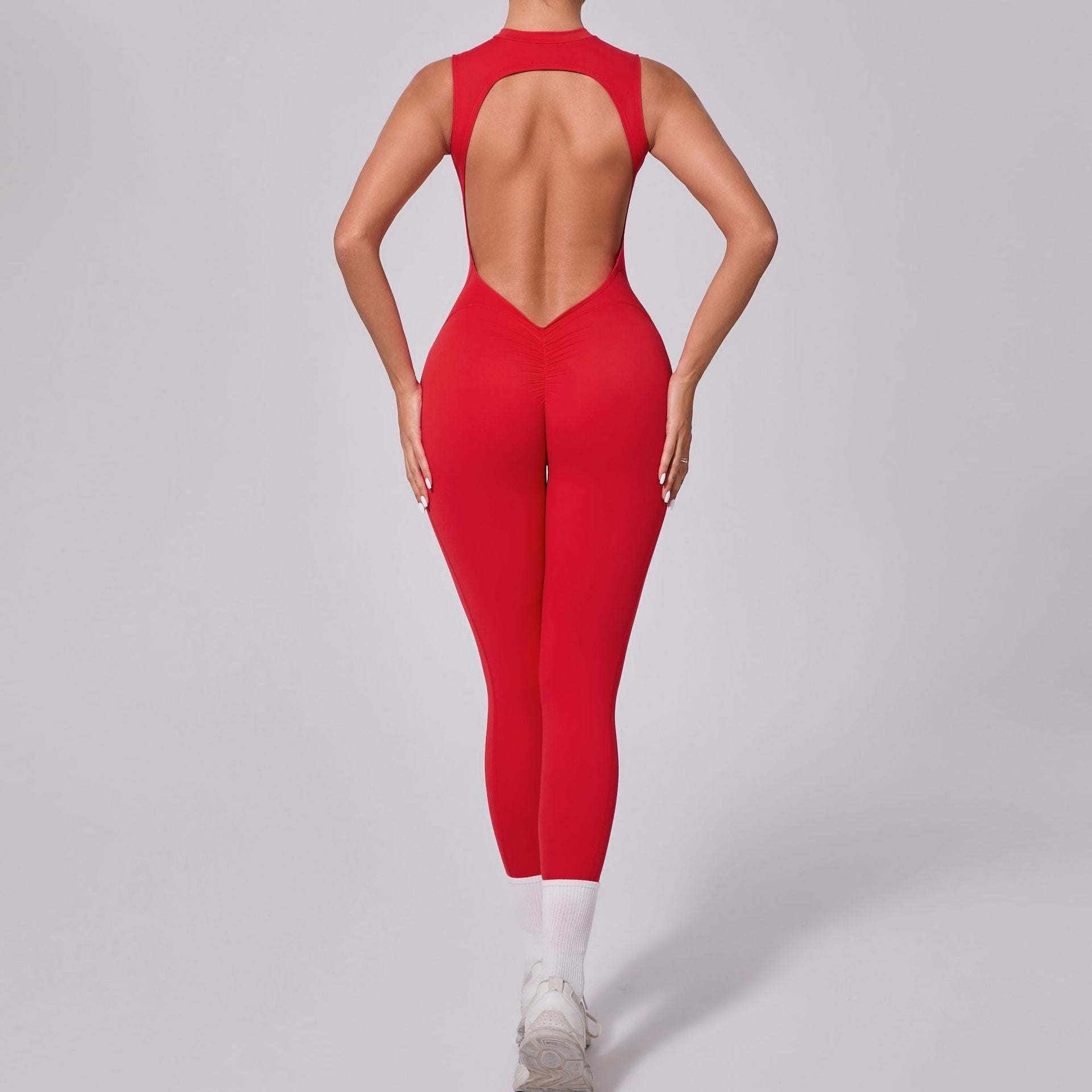 Backless Sleeveless Scrunch Butt Yoga Jumpsuit Removable Pads Fitness Wear