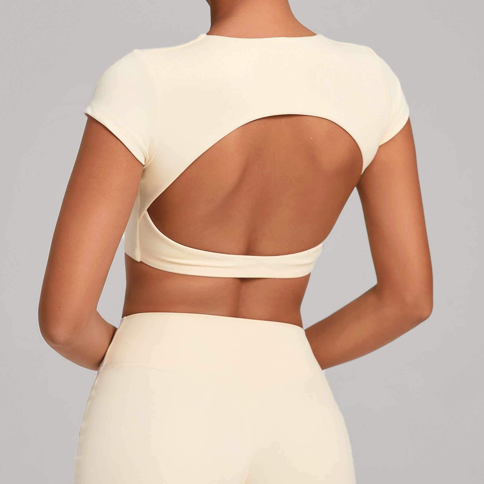 Backless Running Yoga Top｜Double-Stitched Tight Fit No-Bra Short Sleeve Activewear for Women