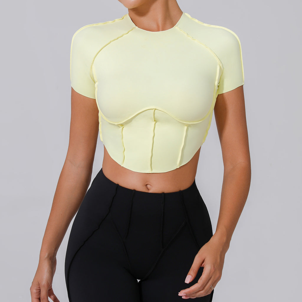 Bare-Feel Sculpted Yoga Tee｜No-Bra Tight Quick-Dry Fitness Top for Running & Training