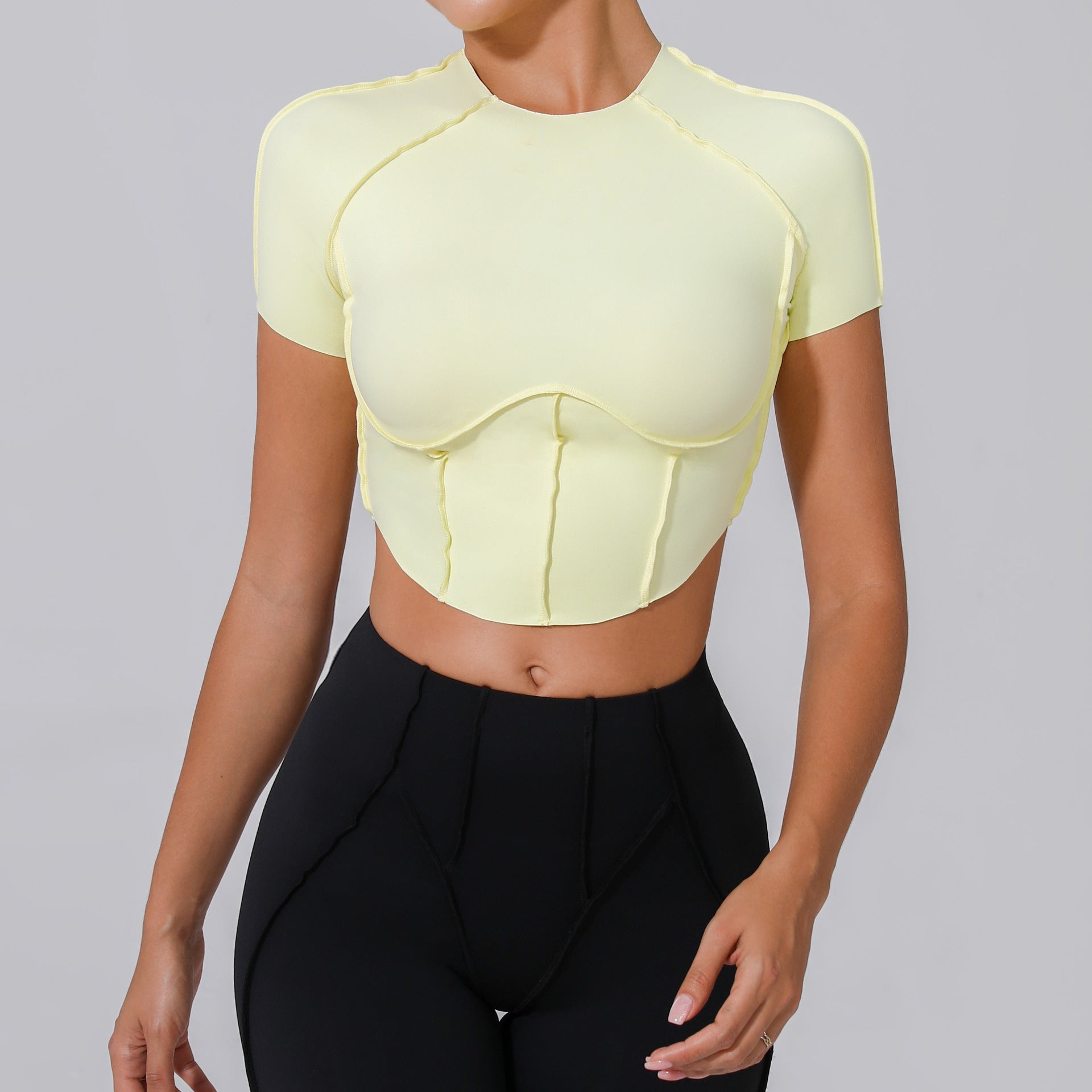 Bare-Feel Sculpted Yoga Tee｜No-Bra Tight Quick-Dry Fitness Top for Running & Training