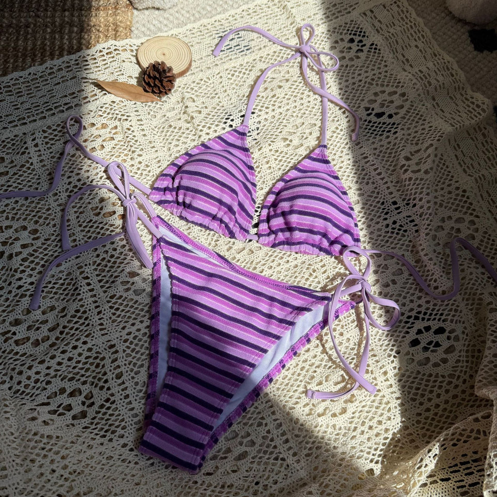 2026 Striped Terry Fabric Fresh Sexy Bikini | Two-Piece Swimwear