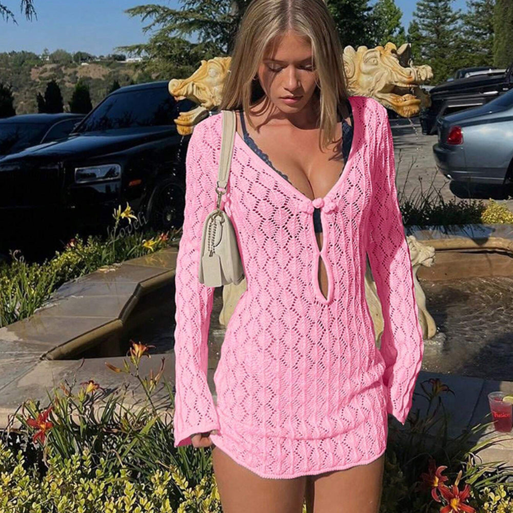 2026 Summer New Arrival | Sexy Cutout Knit Beach Cover-Up Dress | UV Protective Bikini Shrug for Women