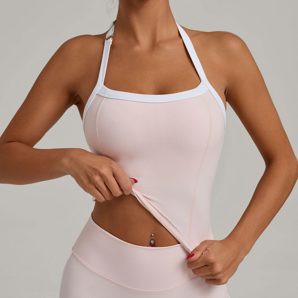 Adjustable Strap Halter Yoga Tank Top | Quick-Dry Patchwork Running & Training Activewear