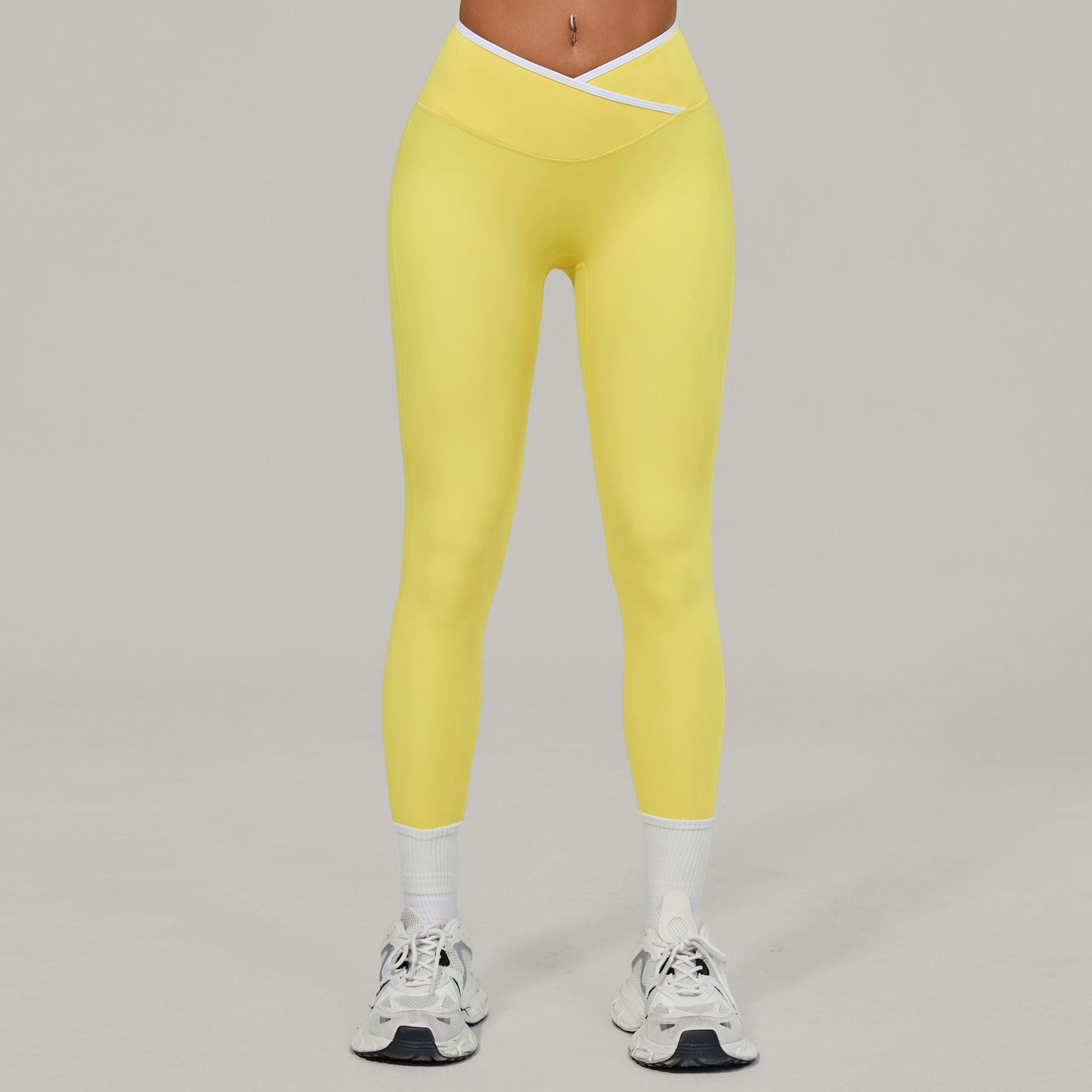 EU & US Naked-Feel Yoga Leggings | Cross High-Waist Color Block Running Pants 50402