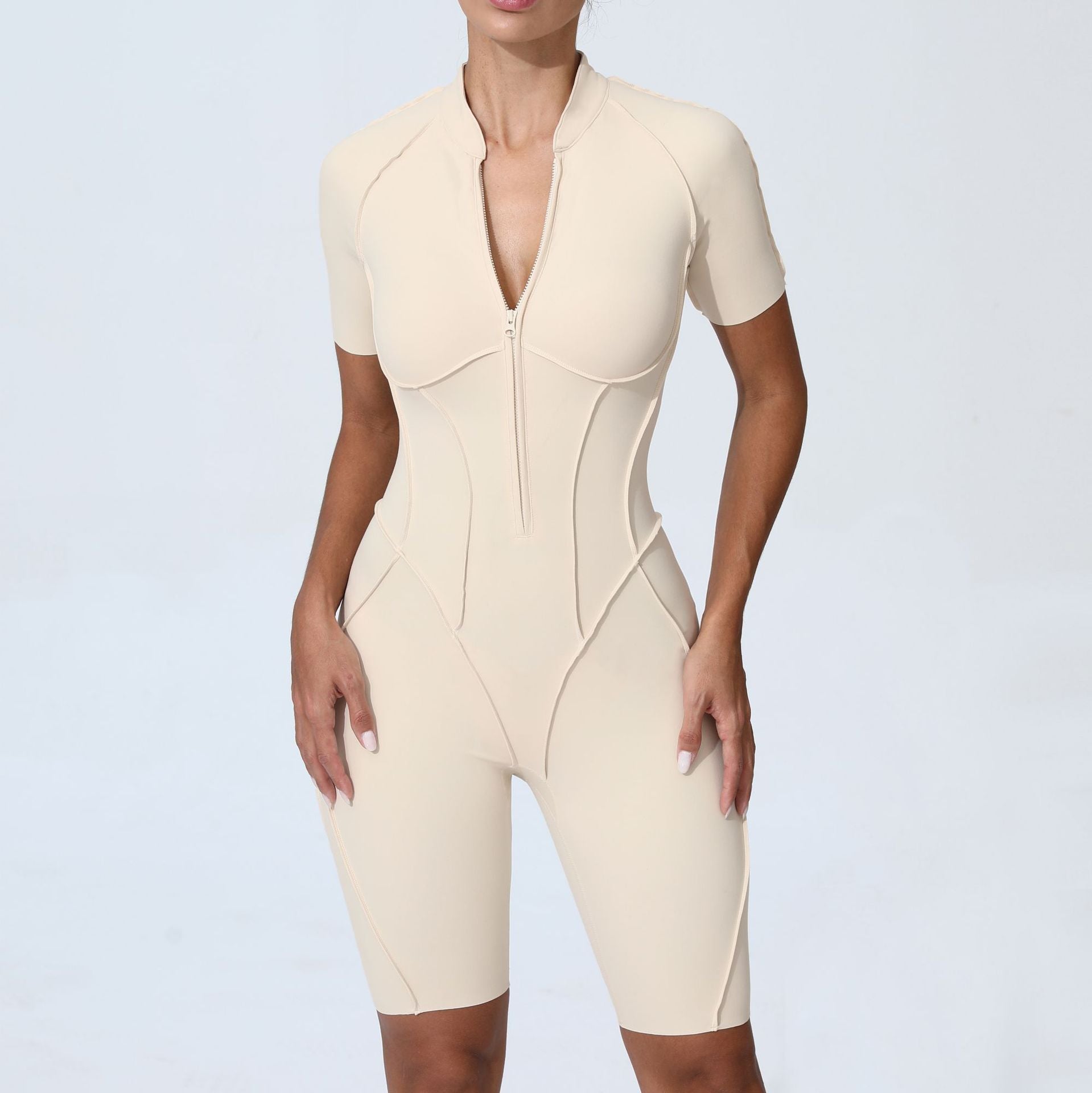 New Tight-Fit Zipper Short Sleeve Yoga Jumpsuit One-Piece Activewear