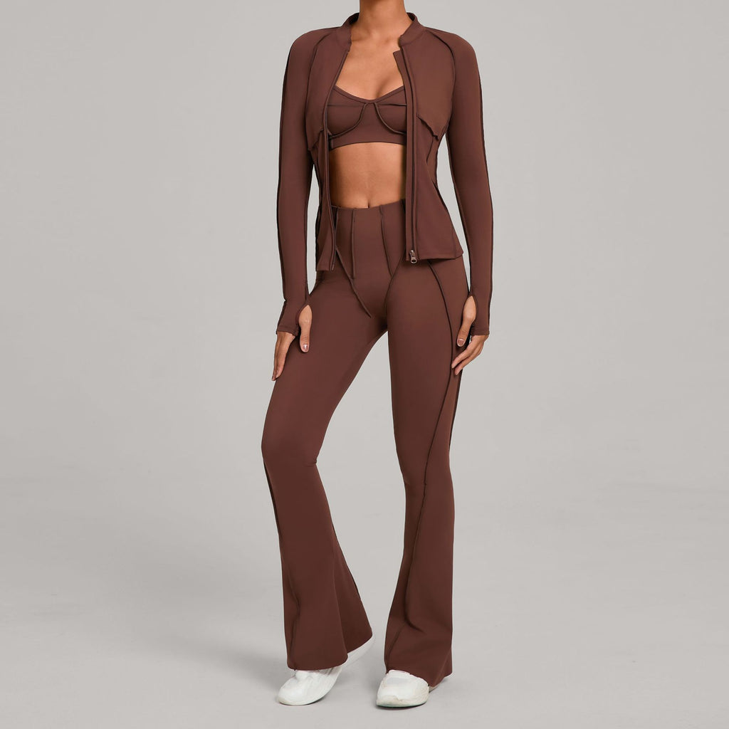 Zip-Up Brushed Yoga Set | Casual Running Fitness Tight Three-Piece Outfit