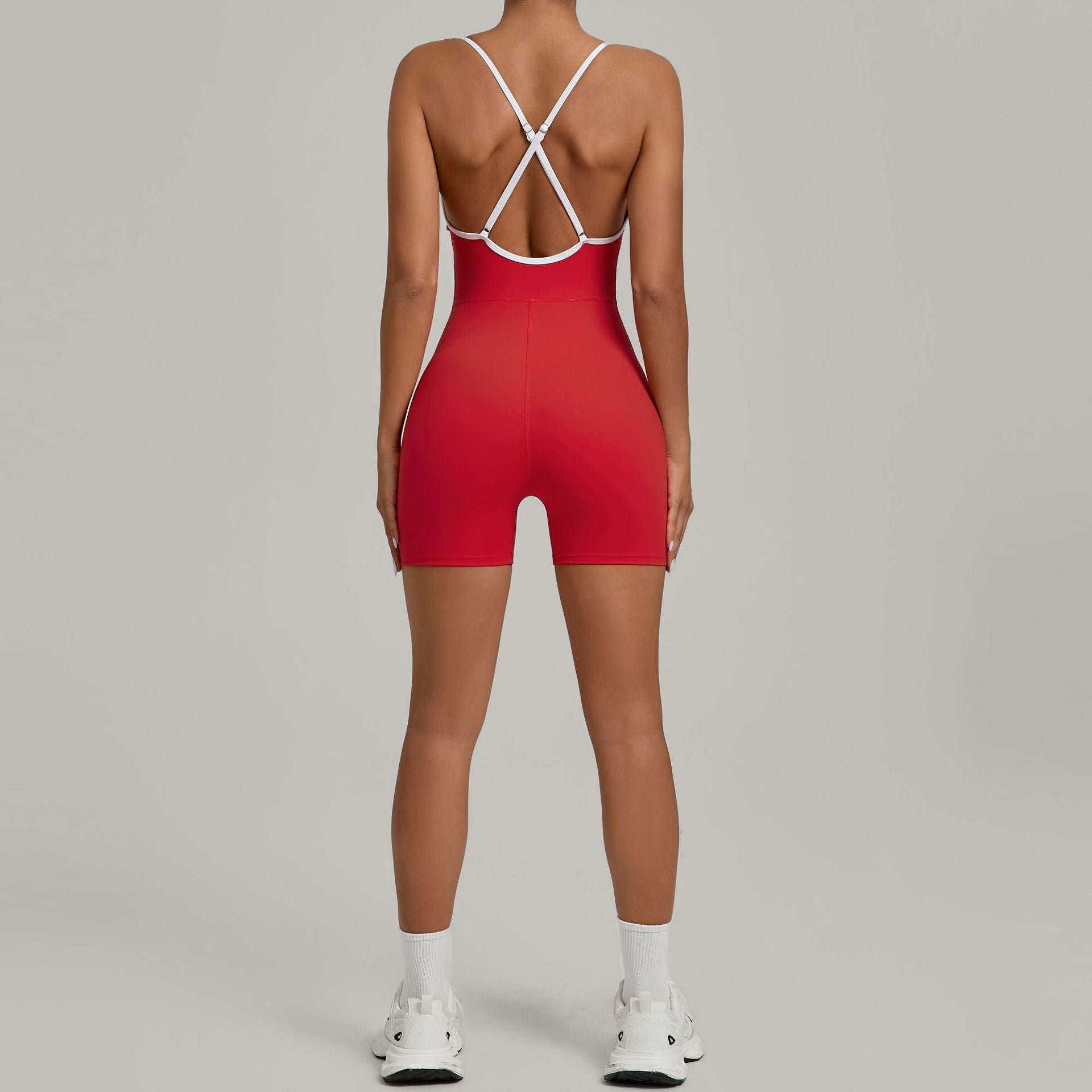 Color Block Cross Strap Scrunch Butt Yoga Jumpsuit Running Fitness Wear
