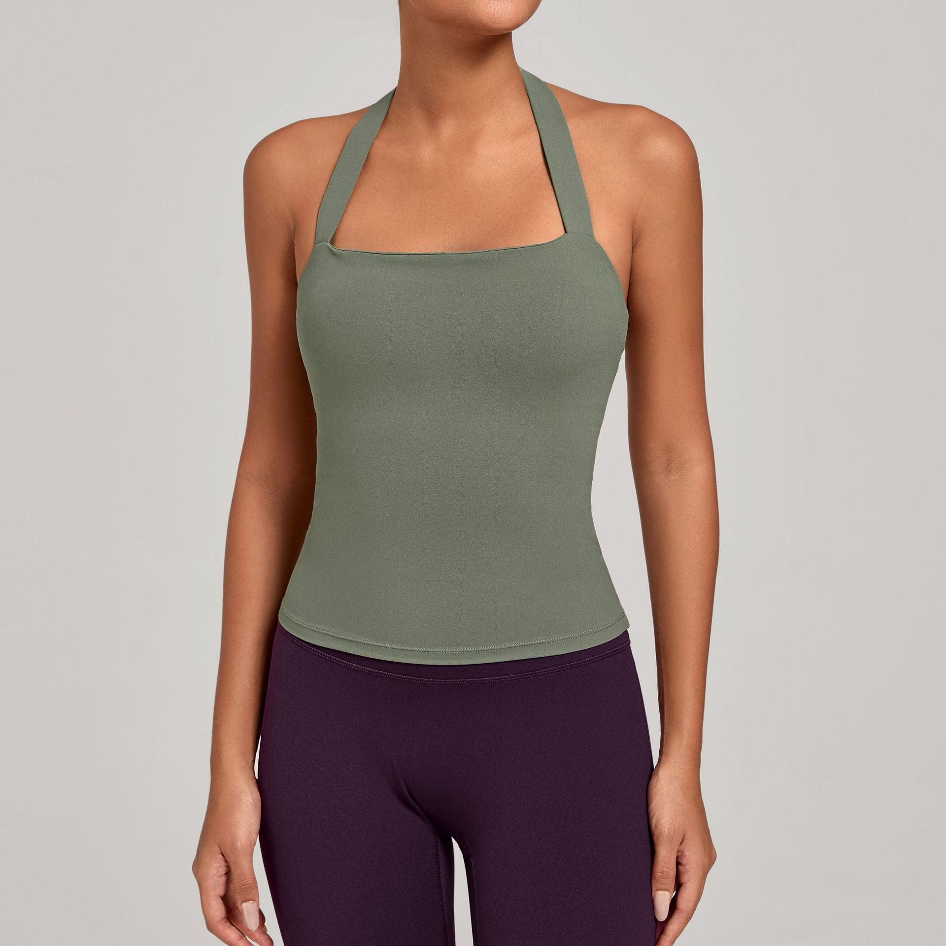 Halter Neck Yoga Tank Top | Naked-Feel Slim Fit Cross Back Sports Bra for Women