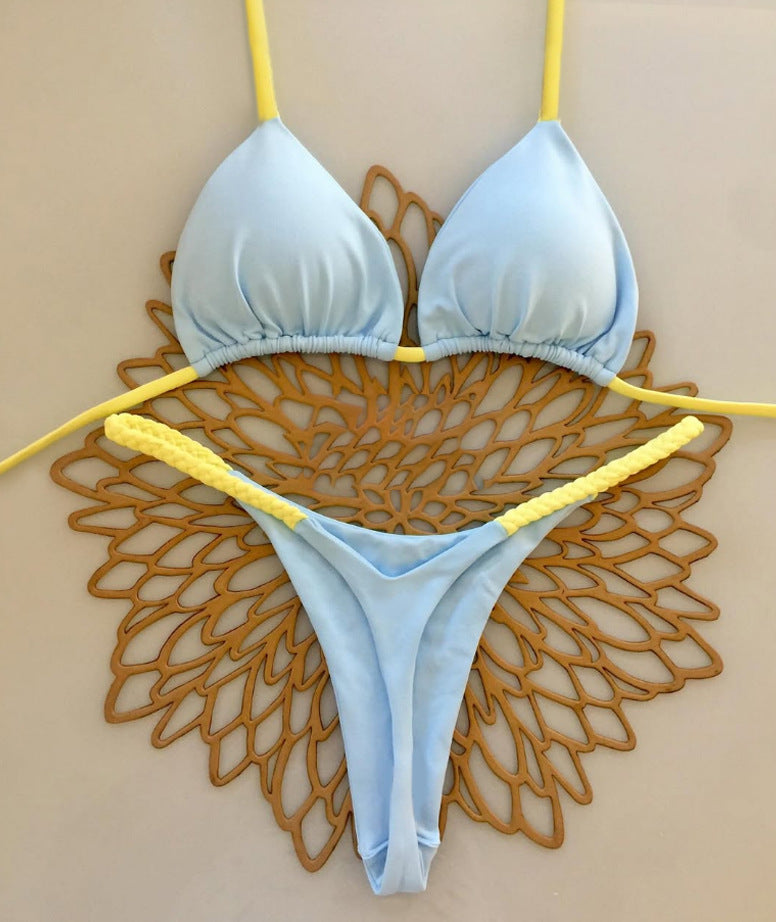 2026 Solid Color Nylon Heart Bikini Set | Low-Waist Tie Fashion Swimwear