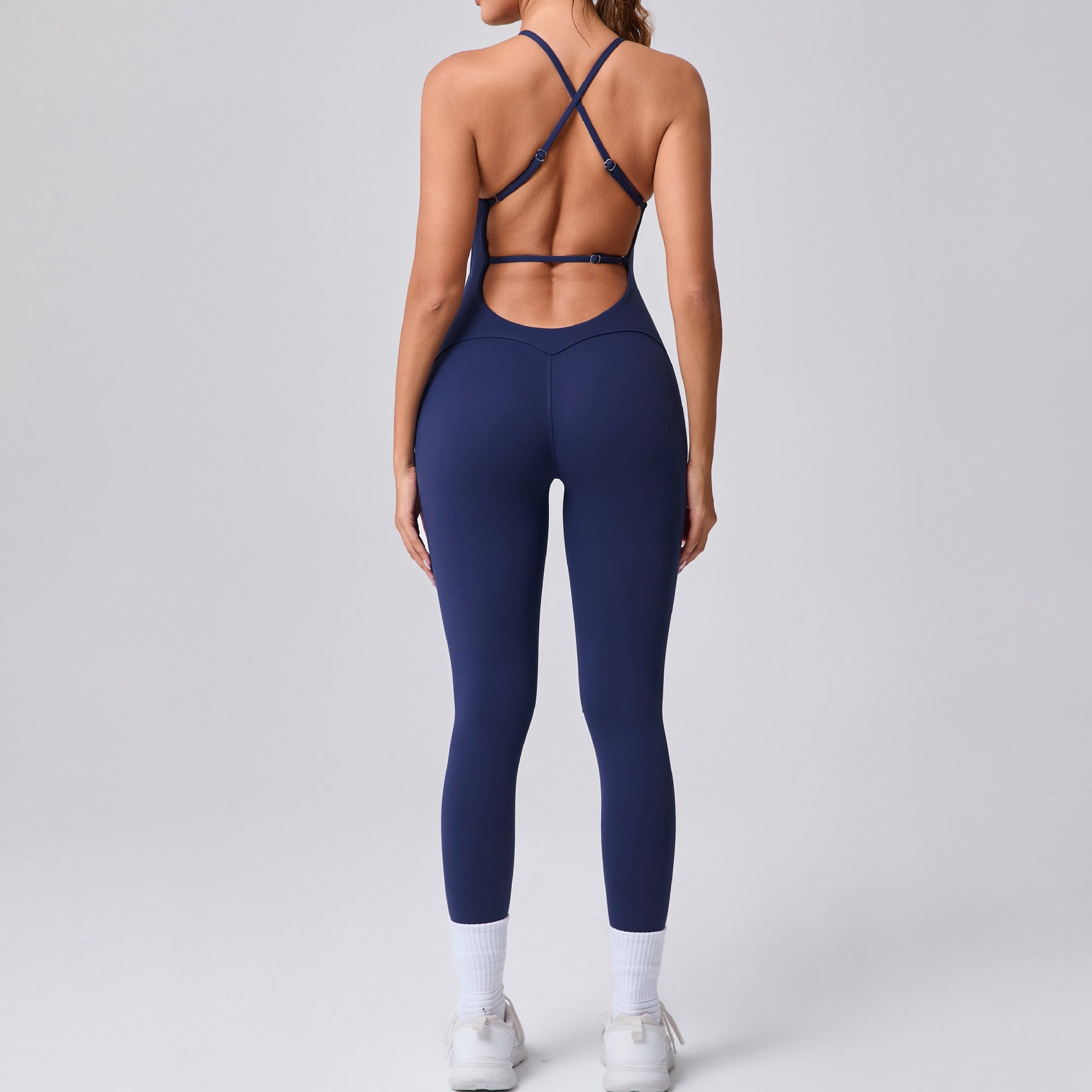 Adjustable Strap Backless Scrunch Butt Yoga Jumpsuit Tight Fitness Bodysuit