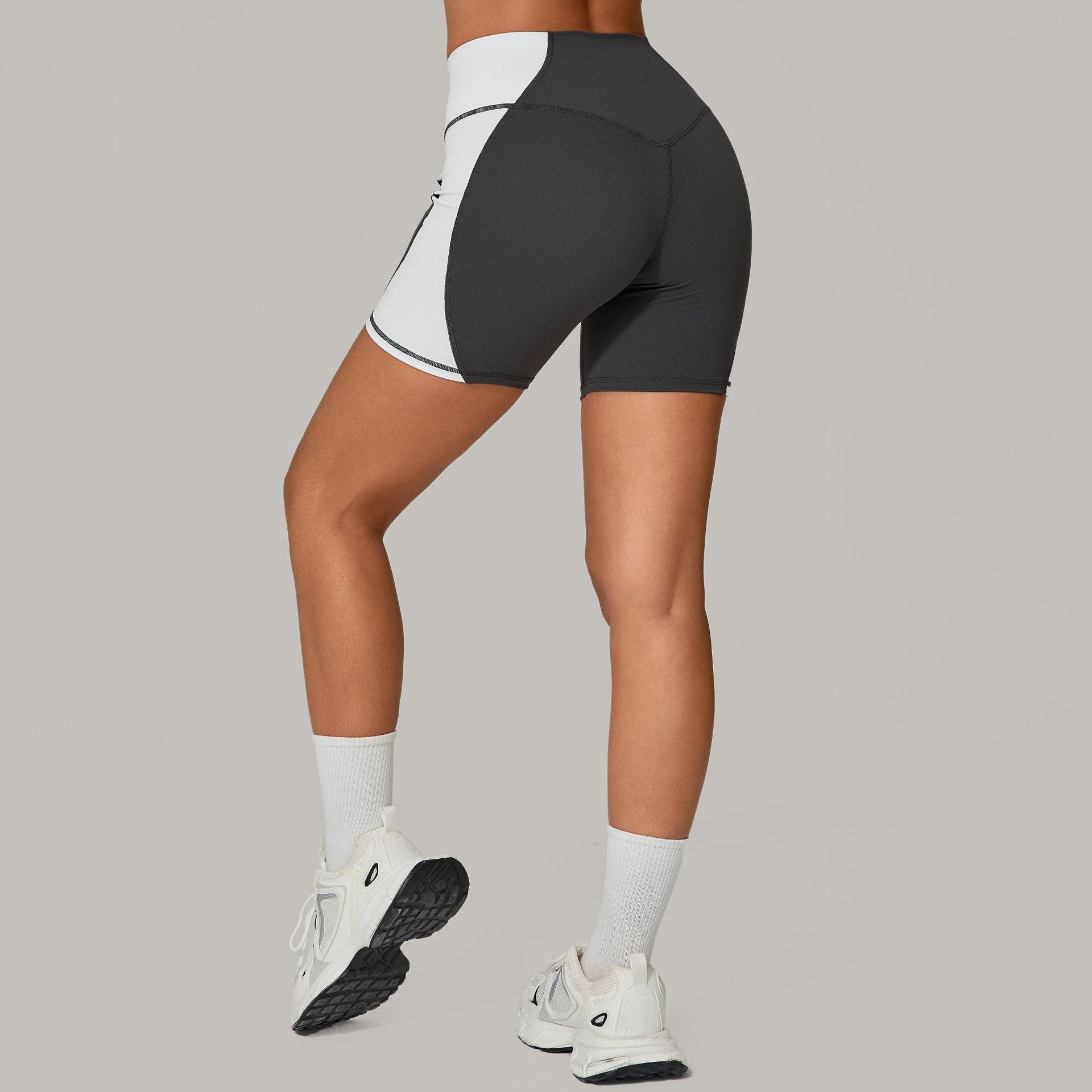 Color Block High-Waist Yoga Shorts Quick-Dry Scrunch Butt Running Fitness Shorts