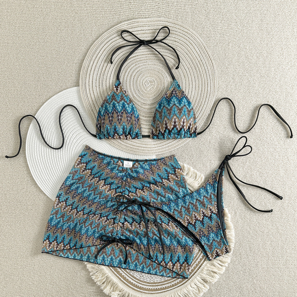 2026 Summer Sexy Embroidered Gradient Bikini Set Three Piece Beach Swimsuit