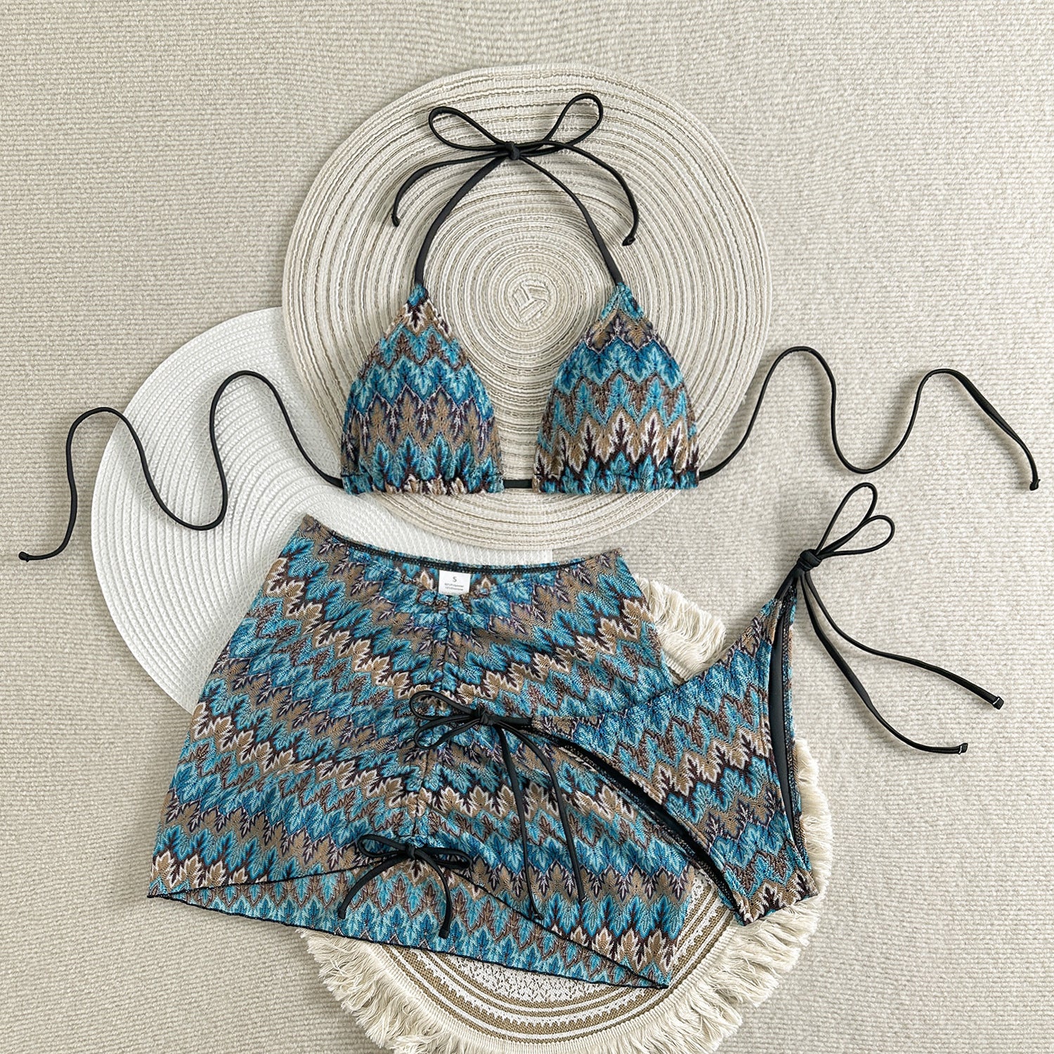 2026 Summer Sexy Embroidered Gradient Bikini Set Three Piece Beach Swimsuit