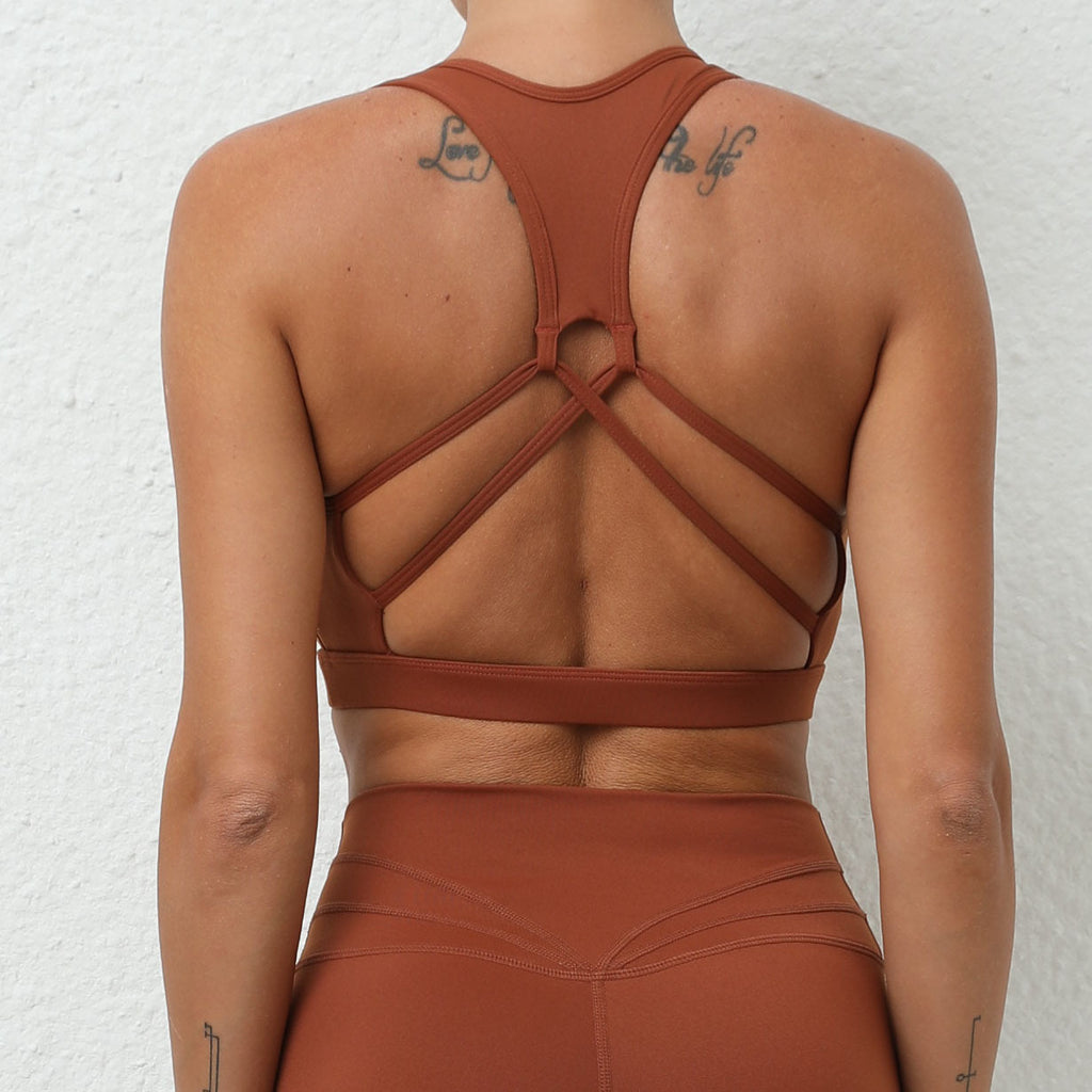 Cross Back Brushed Sports Bra | Naked-Feel Quick-Dry Yoga & Running Bra