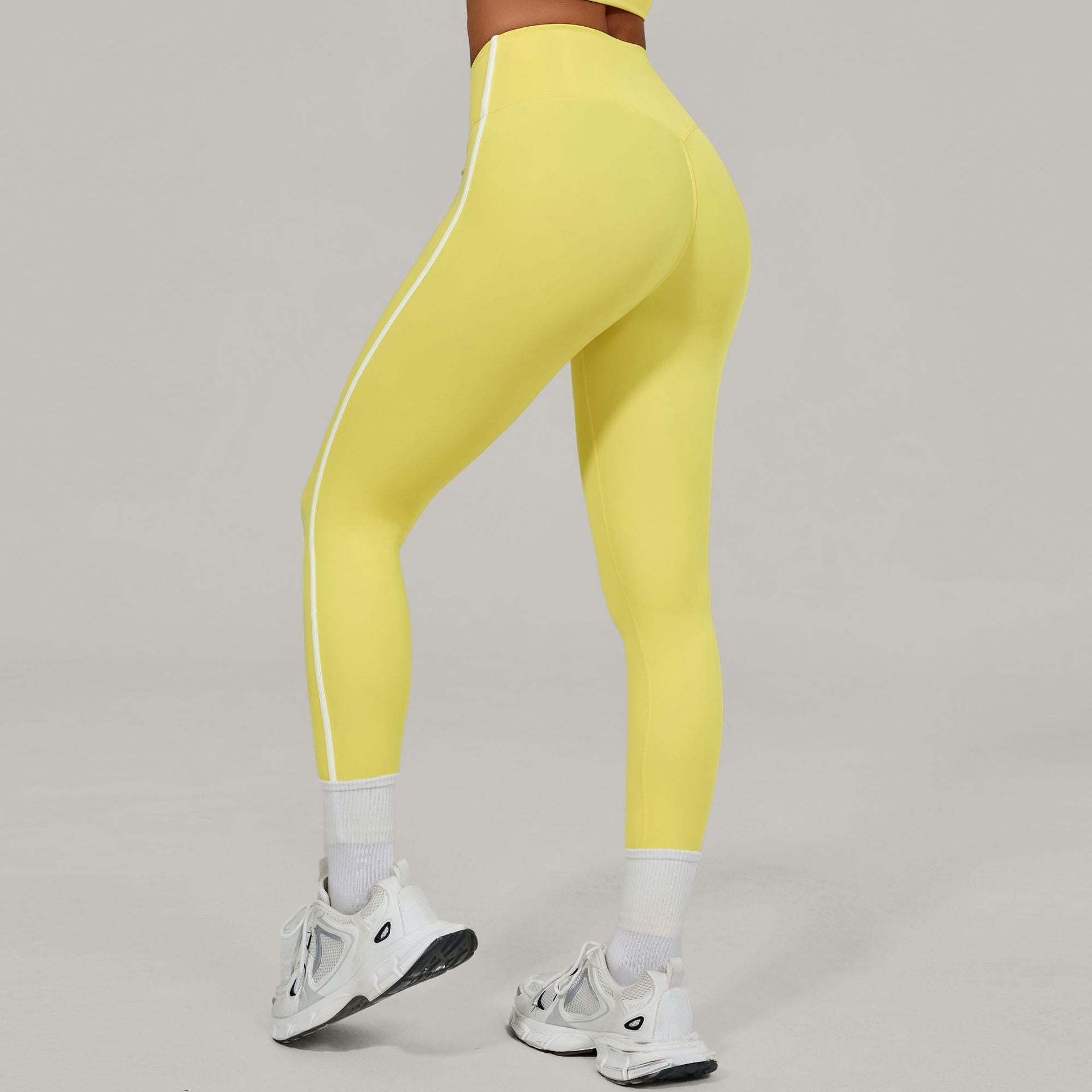 High-Waist Invisible Ruched Yoga Leggings | Color Block Naked-Feel Fitness Pants