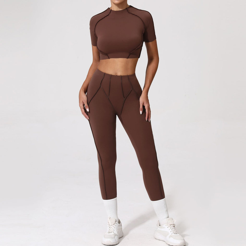 3D Patchwork Yoga Set | Quick-Dry Slim Fit Short Sleeve Running Set