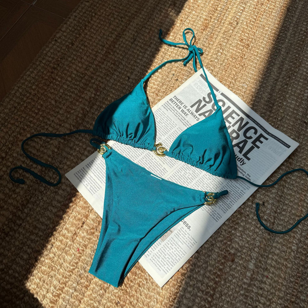 2026 Solid Color Shell Petal Push Up Bikini Set Sexy Two Piece Split Swimsuit