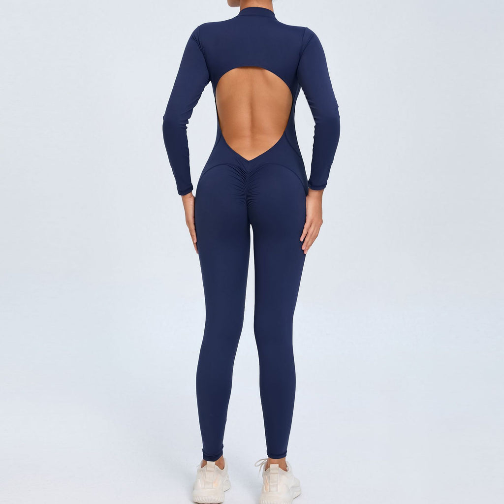 New Zipper Long Sleeve Bare-Feel Yoga Jumpsuit Tight Gym Activewear