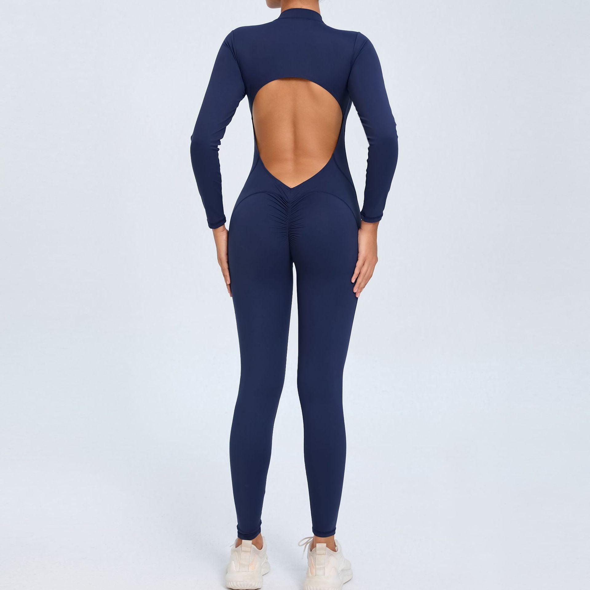 New Zipper Long Sleeve Bare-Feel Yoga Jumpsuit Tight Gym Activewear