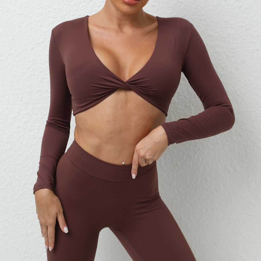 Twist-Knot Long Sleeve Yoga Top for Women | Built-In Bra | Stretchy Gym & Yoga Activewear