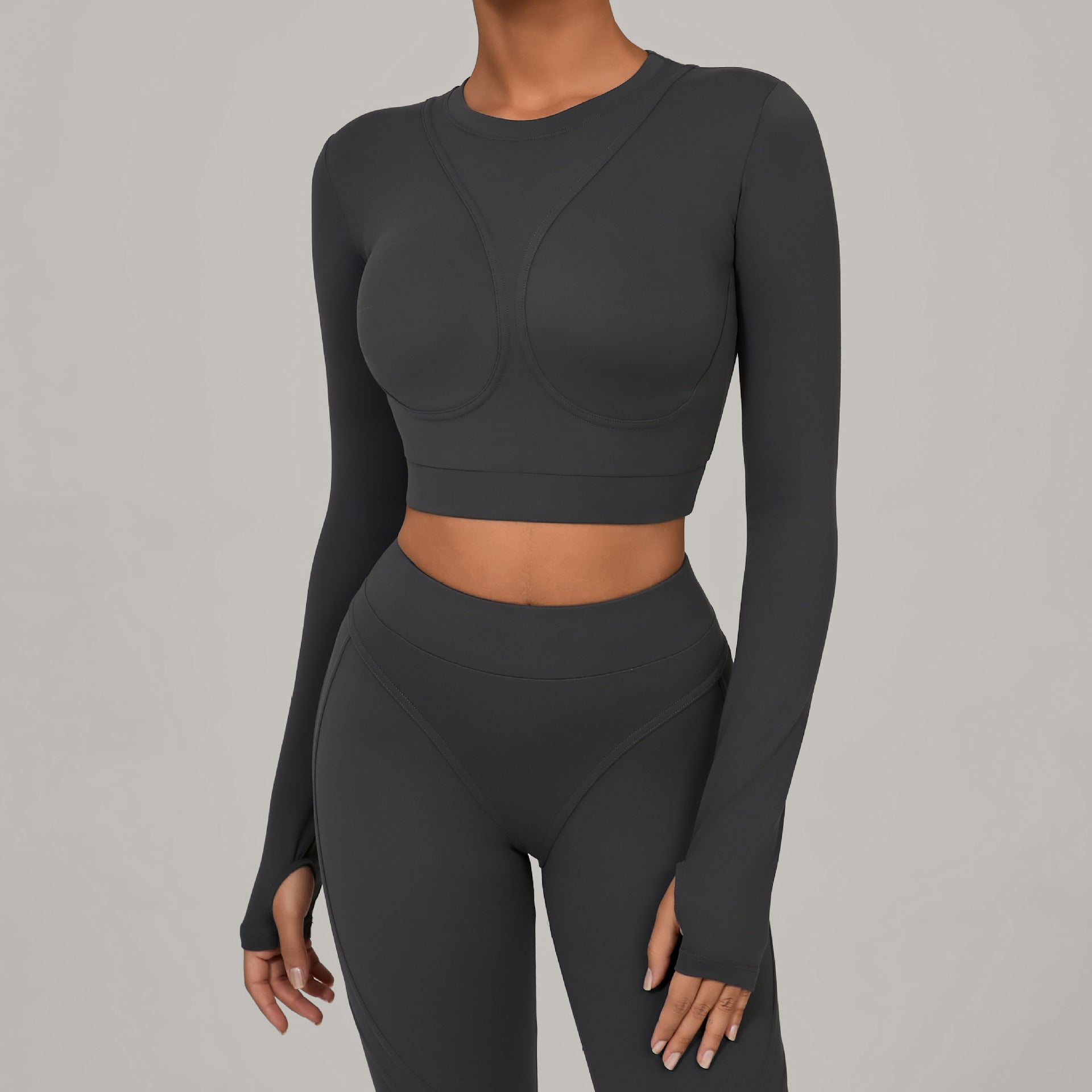 Seamless Patchwork Long Sleeve Yoga Top | Autumn Winter High-Impact Fitness Wear