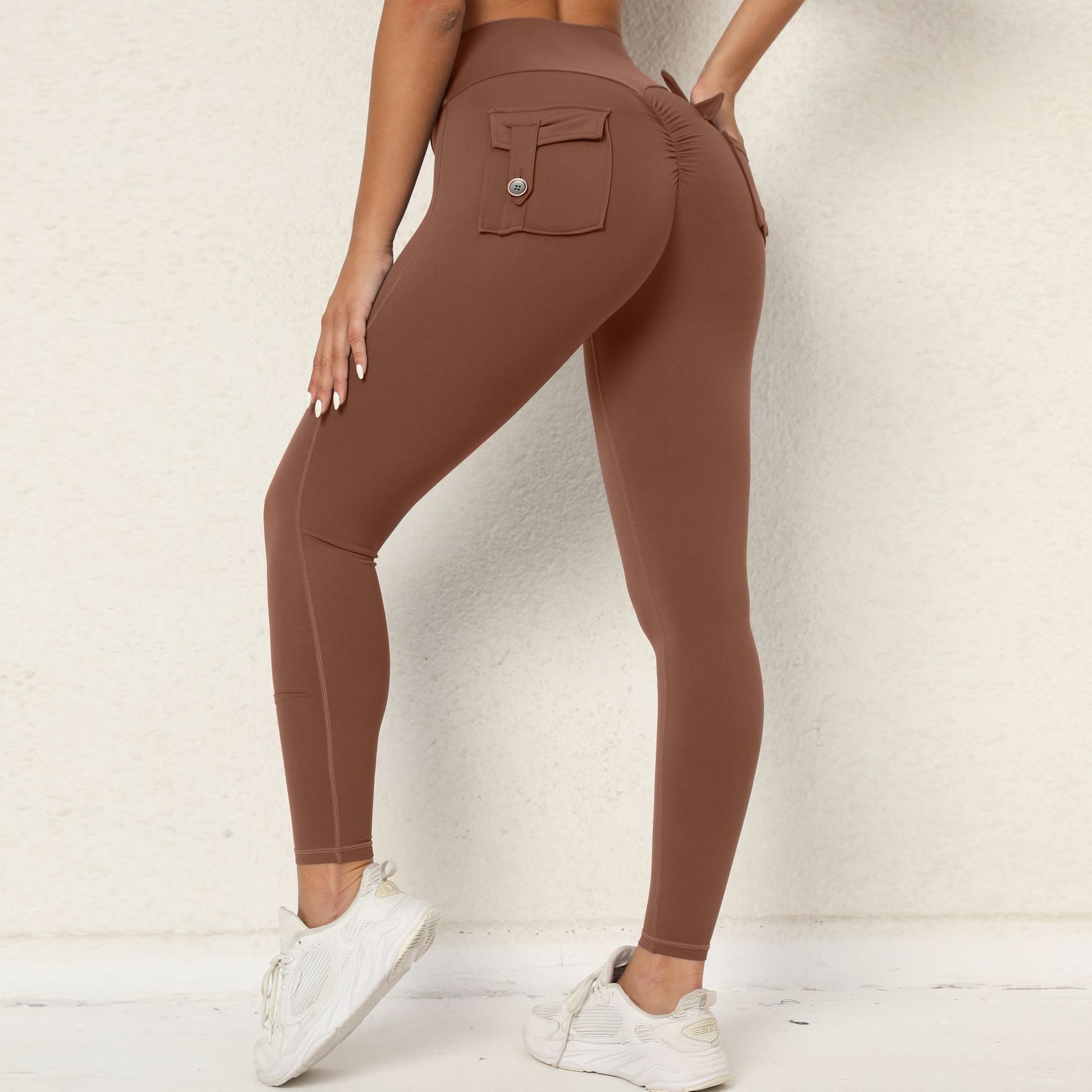High-Waist Cargo Yoga Leggings | Peach-Lift Stretch Pocket Running Fitness Pants