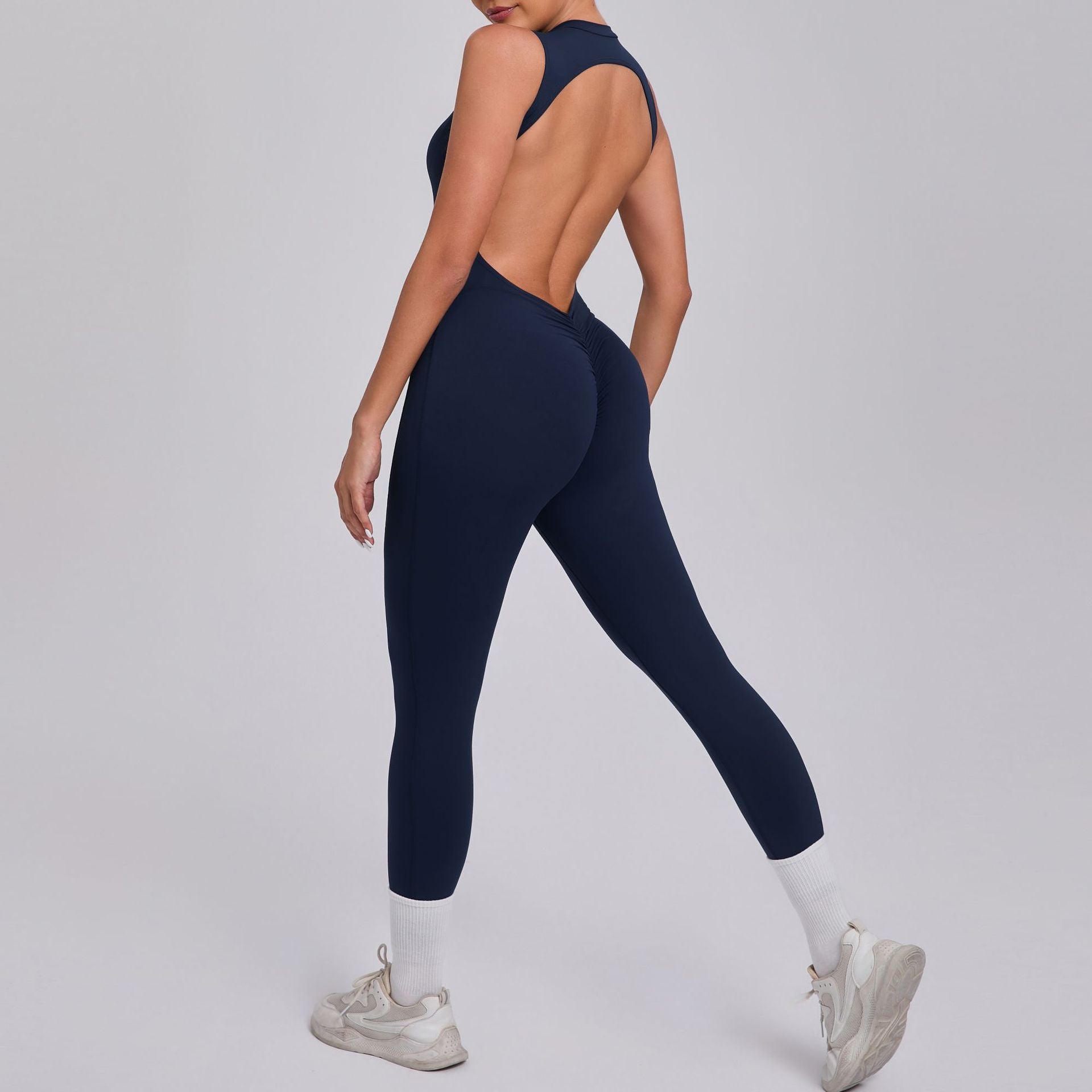 Backless Sleeveless Scrunch Butt Yoga Jumpsuit Removable Pads Fitness Wear