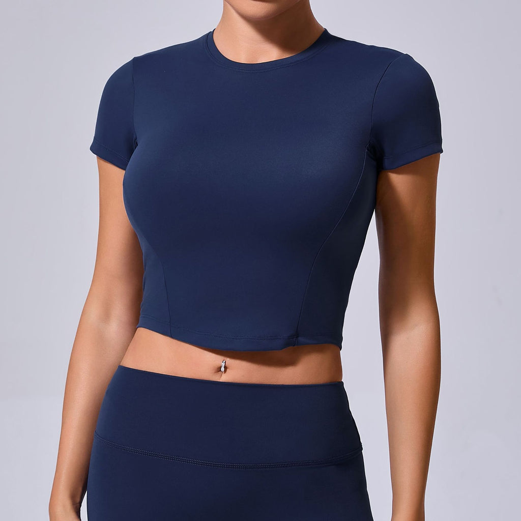 Western-Style Tight Fit Yoga Tee｜Quick-Dry Short Active Top for Running & Outdoor Workouts