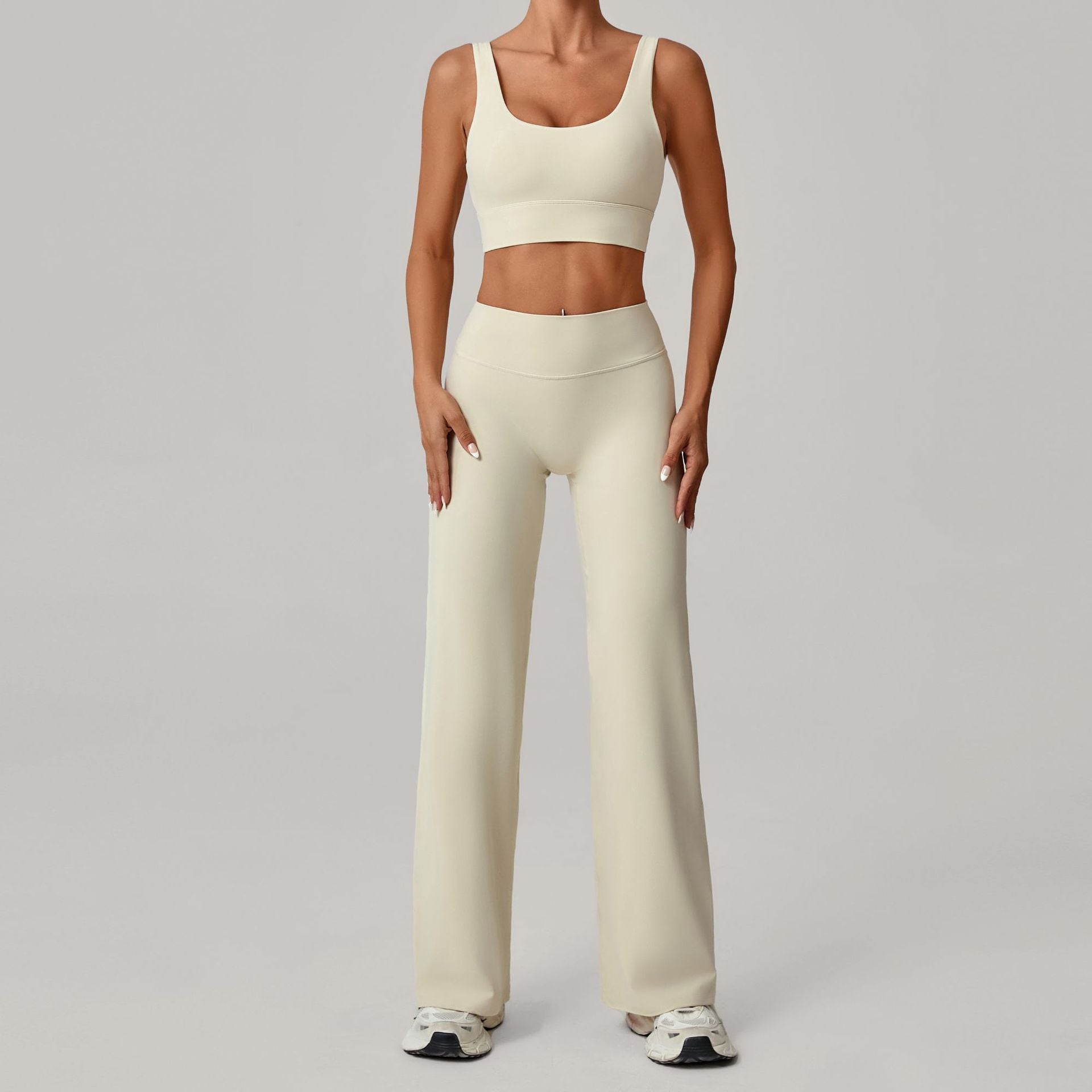 Double Strap Sports Bra & Straight-Leg Pants Yoga Set | Quick-Dry Winter Running Outfit