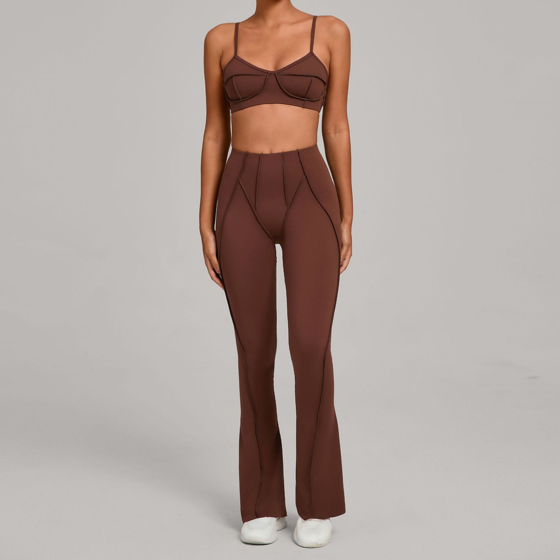 Brushed Sports Bra & Pants Yoga Set | 3D Patchwork Running Fitness Two-Piece