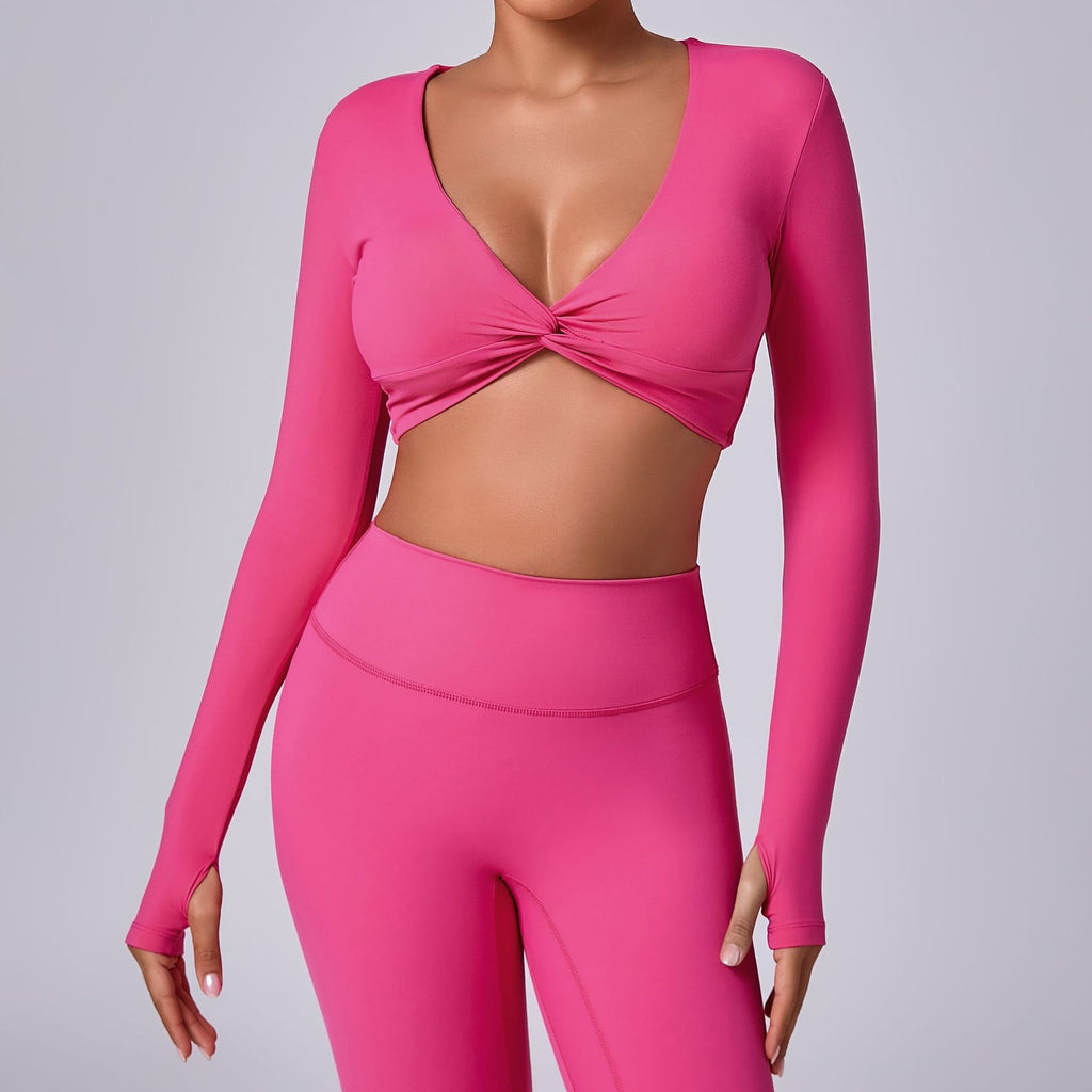 Cropped Long Sleeve Yoga Top with Thumb Holes | Sculpting Stretchy Running Activewear