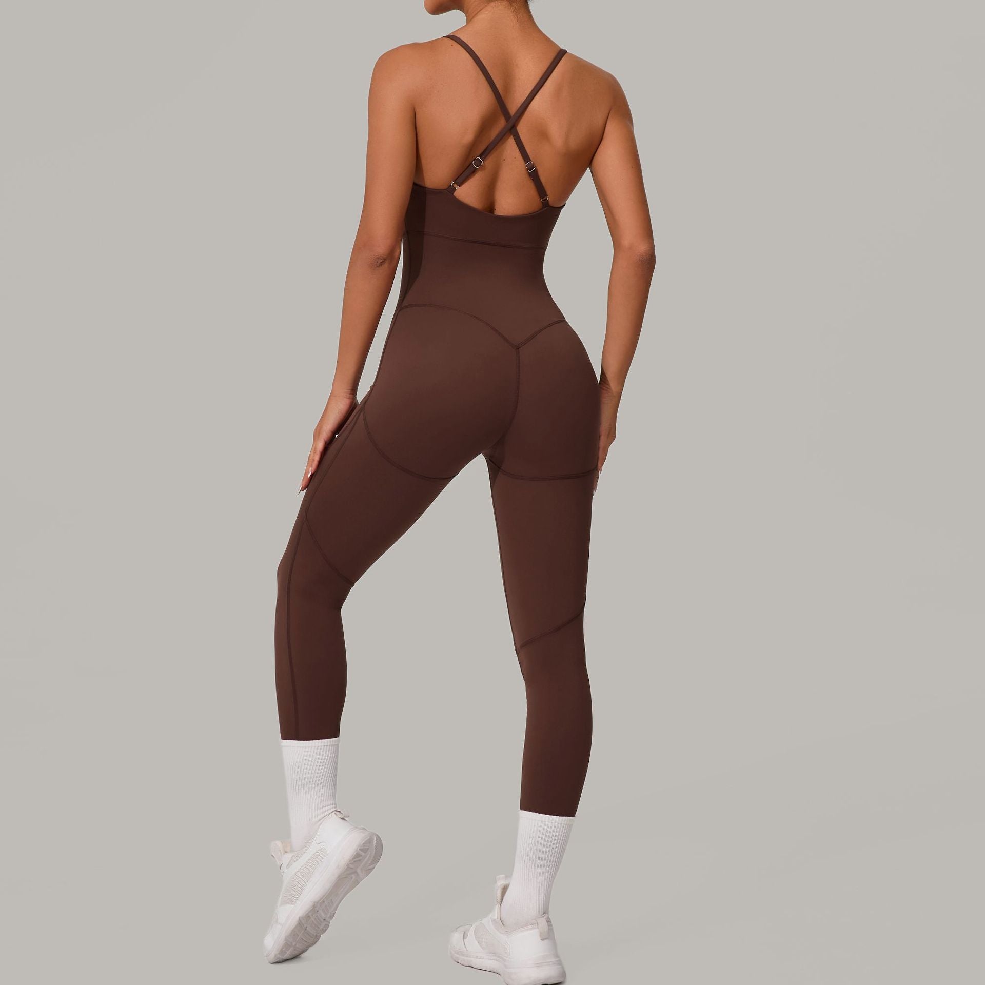 Cross Back Adjustable Strap Summer Yoga Jumpsuit Spliced Fitness Bodysuit