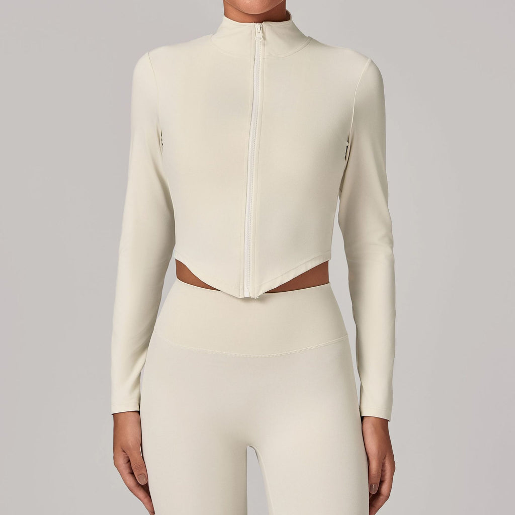 High Neck Zip Front Long Sleeve Yoga Jacket | Tight Fit Quick-Dry Activewear