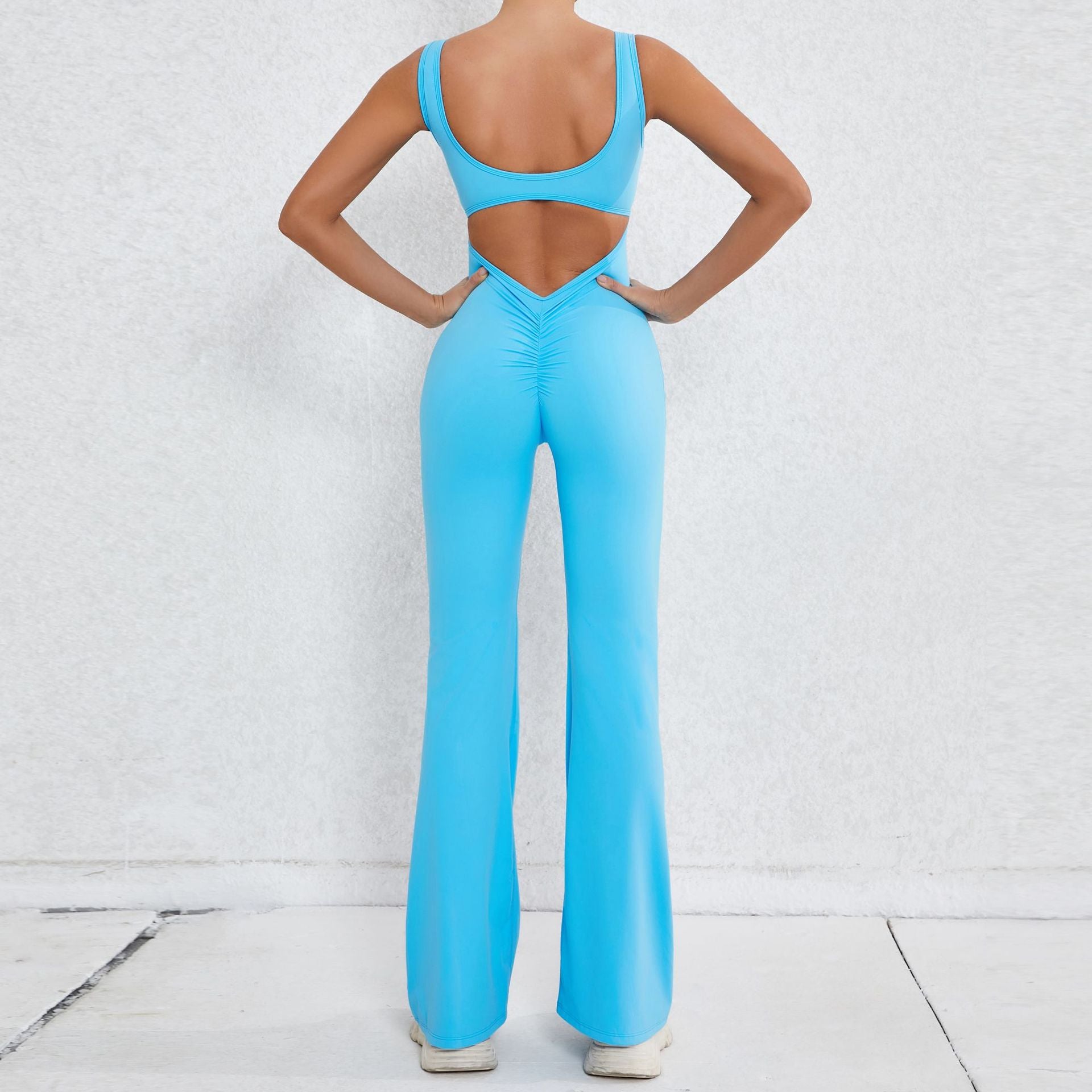 Cutout Backless Scrunch Butt Yoga Jumpsuit Slight Flare Fitness Bodysuit