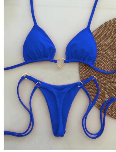 2026 Metal Accent Halter Push-Up Bikini | Sexy Solid Color Two-Piece Swimwear